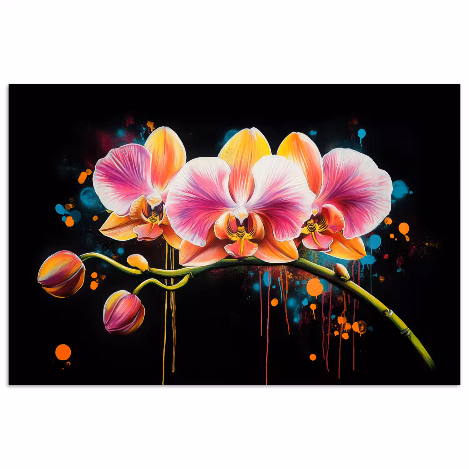 Orchidee - Graffiti - Kleurrijk - Bloemen - Abstract poster papier klein -3d