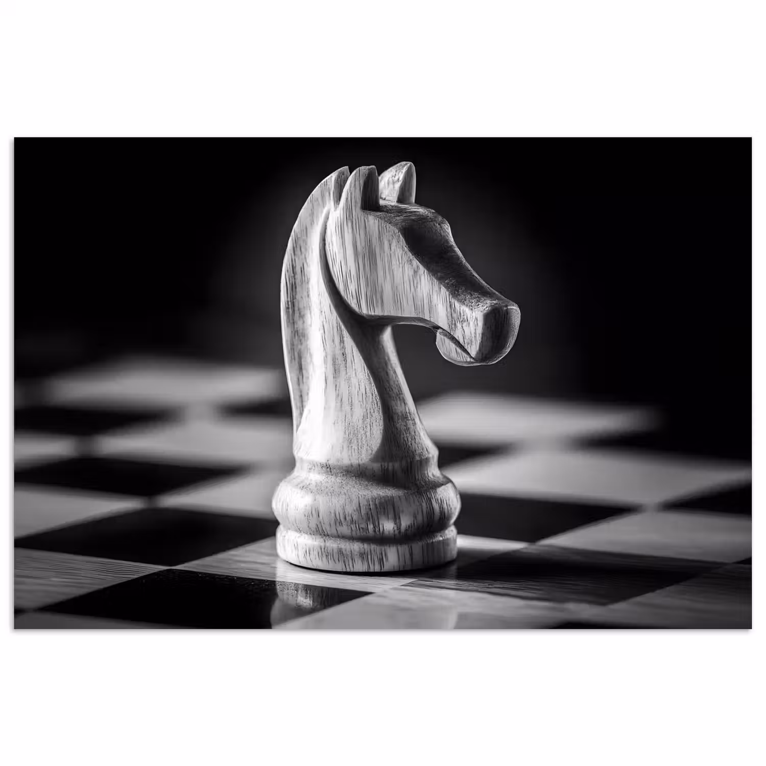 Paard - Hout - Schaalbord - Zwart poster papier klein -3d