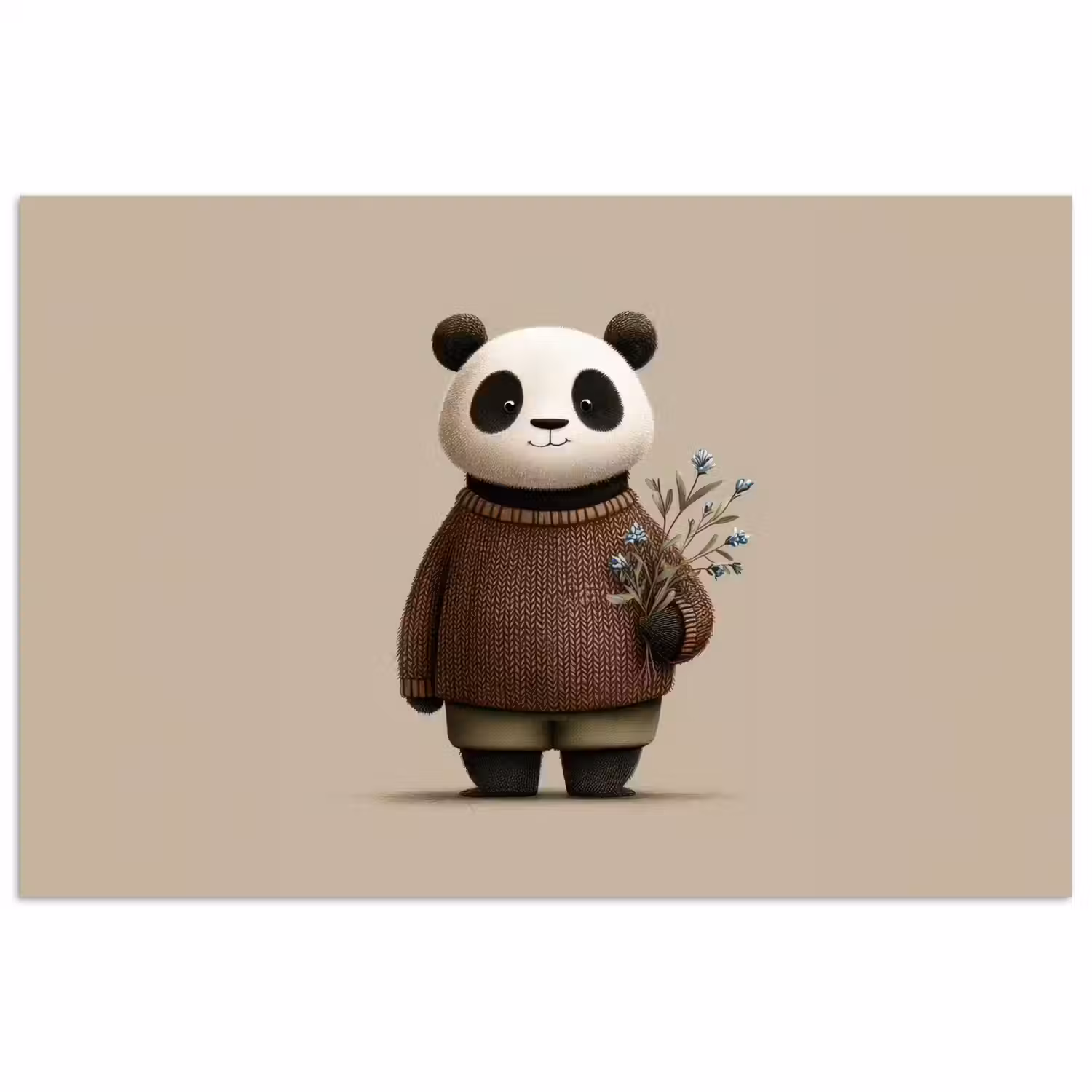 Panda - Blauwe bloemen - Zachtheid poster papier klein -3d
