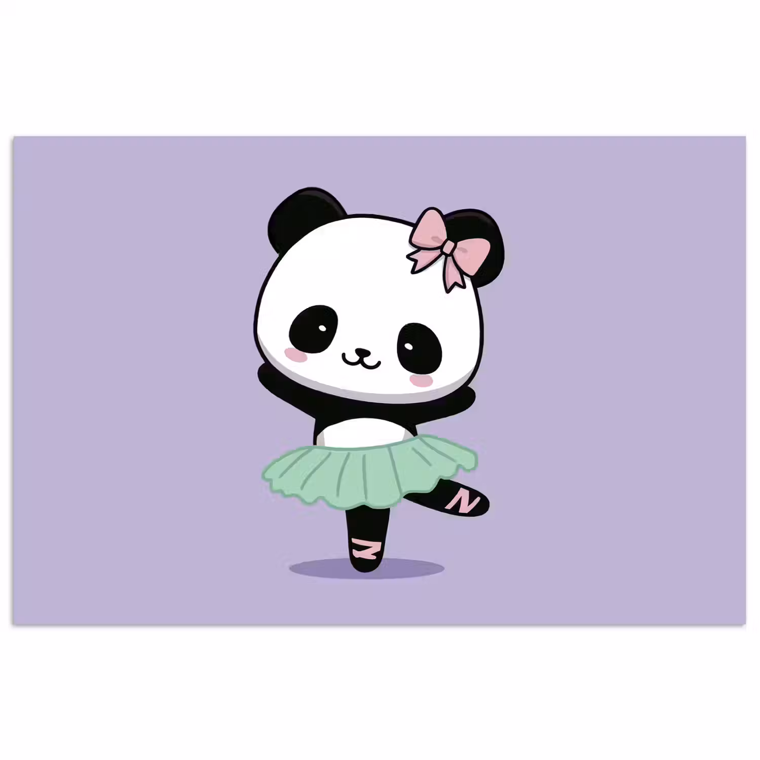 Dansende panda - Paars - Sierlijk - Kawaii poster papier klein -3d