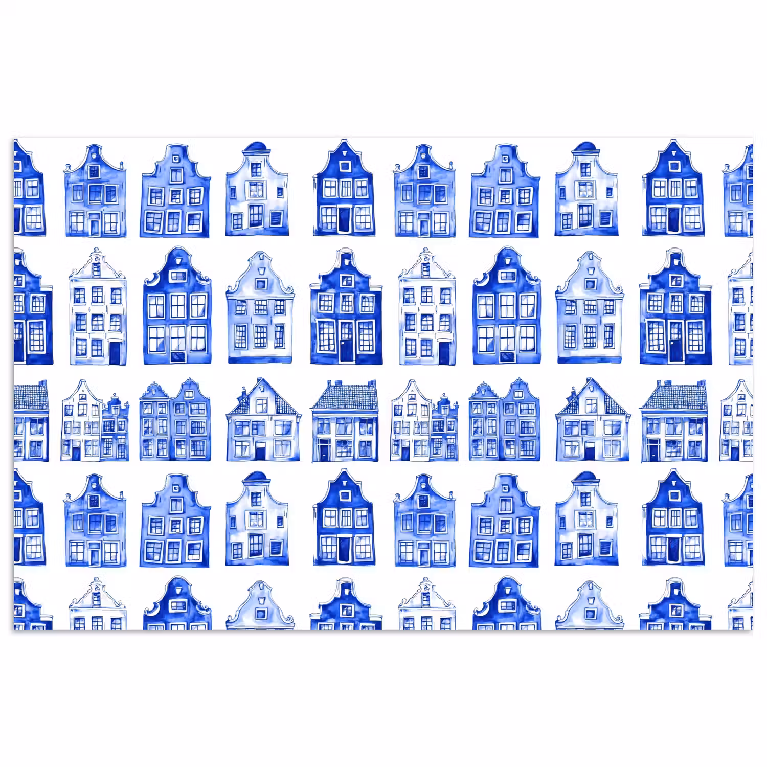 Patroon - Huizen - Blauw poster papier klein 62 -3d