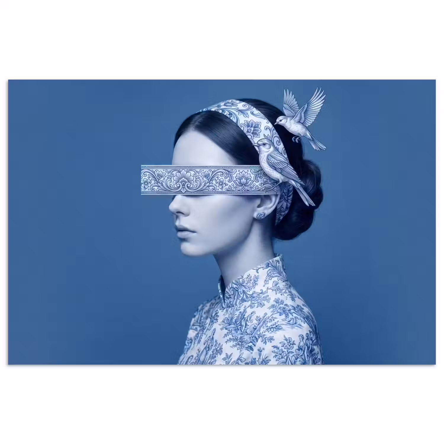 Portret - Klassiek - Wit - Blauw poster papier klein -3d