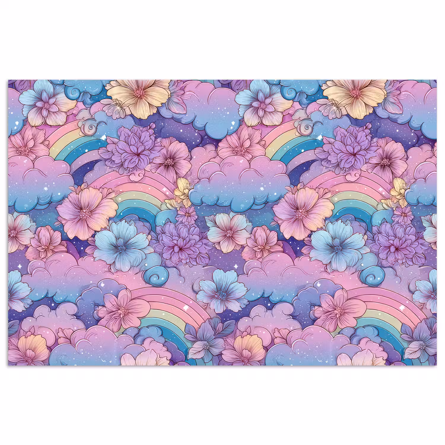 Regenbogen - Bloemen - Kleurrijk - Wolken poster papier klein -3d