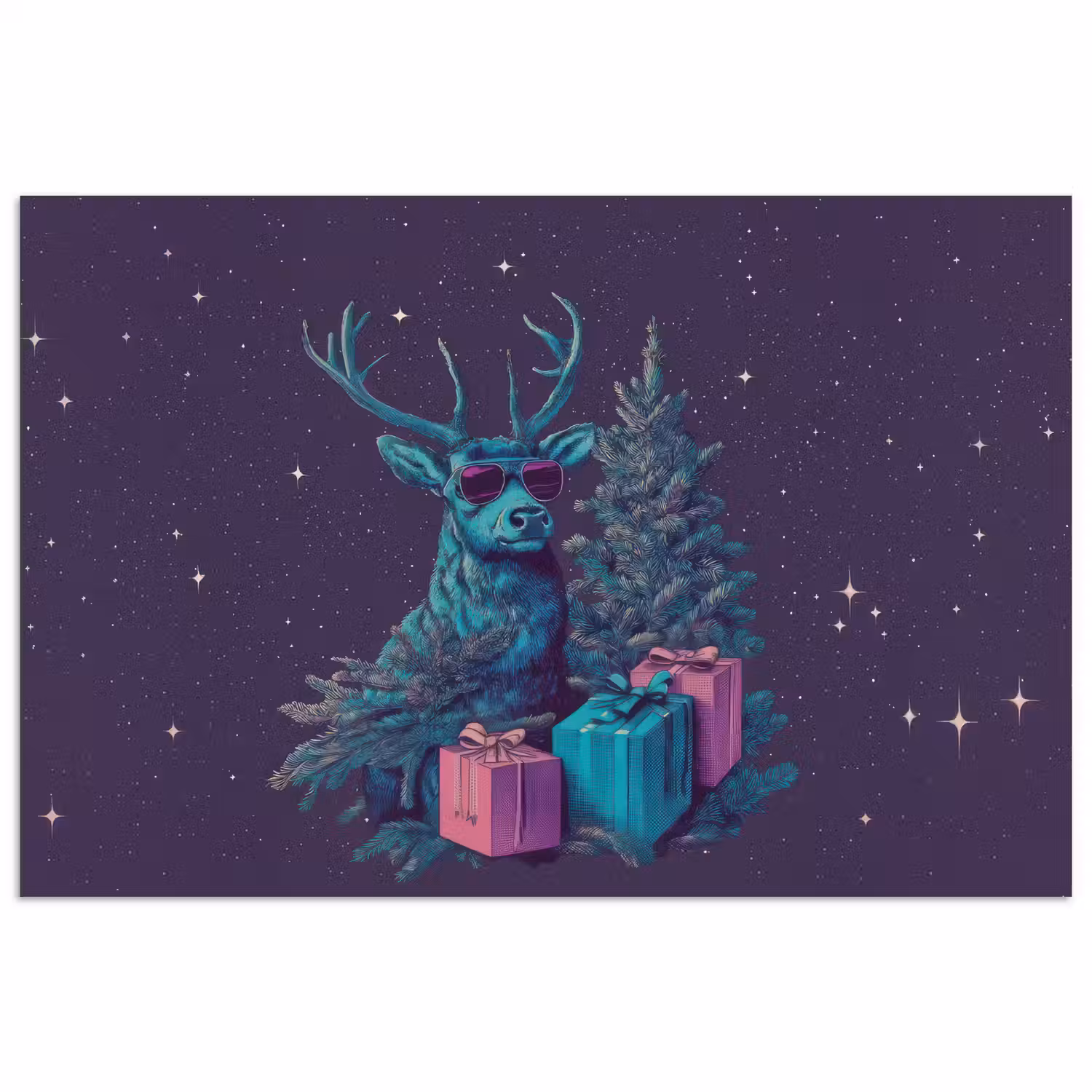 Rendier - Zonnebril - Neon - Kerstboom poster papier klein -3d