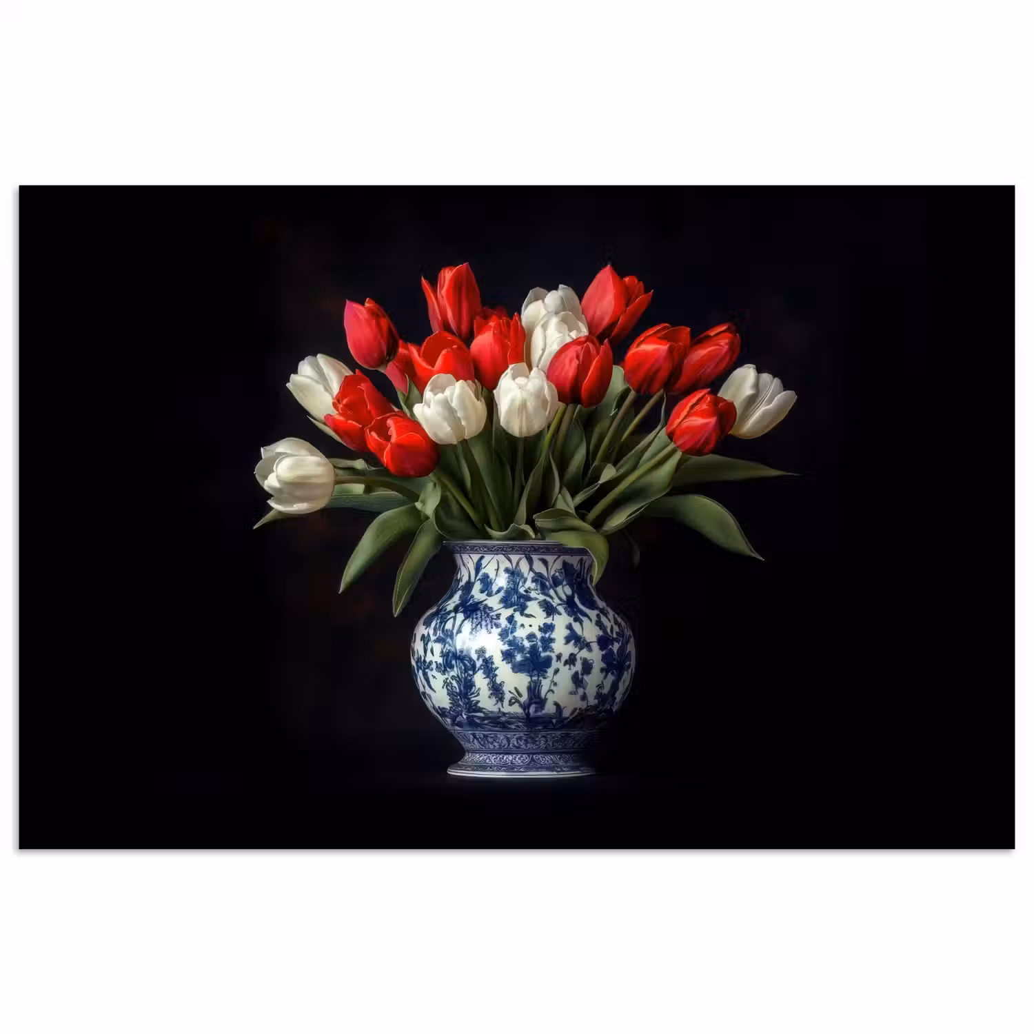 Rode - Bloemen - Tulpen - Vaas poster papier klein -3d