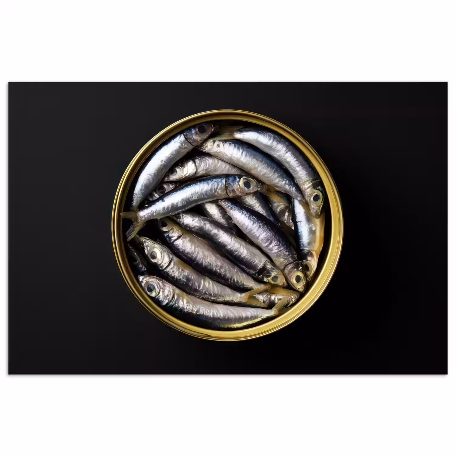 Sardines - Vissen - Rond - Zwart poster papier klein -3d
