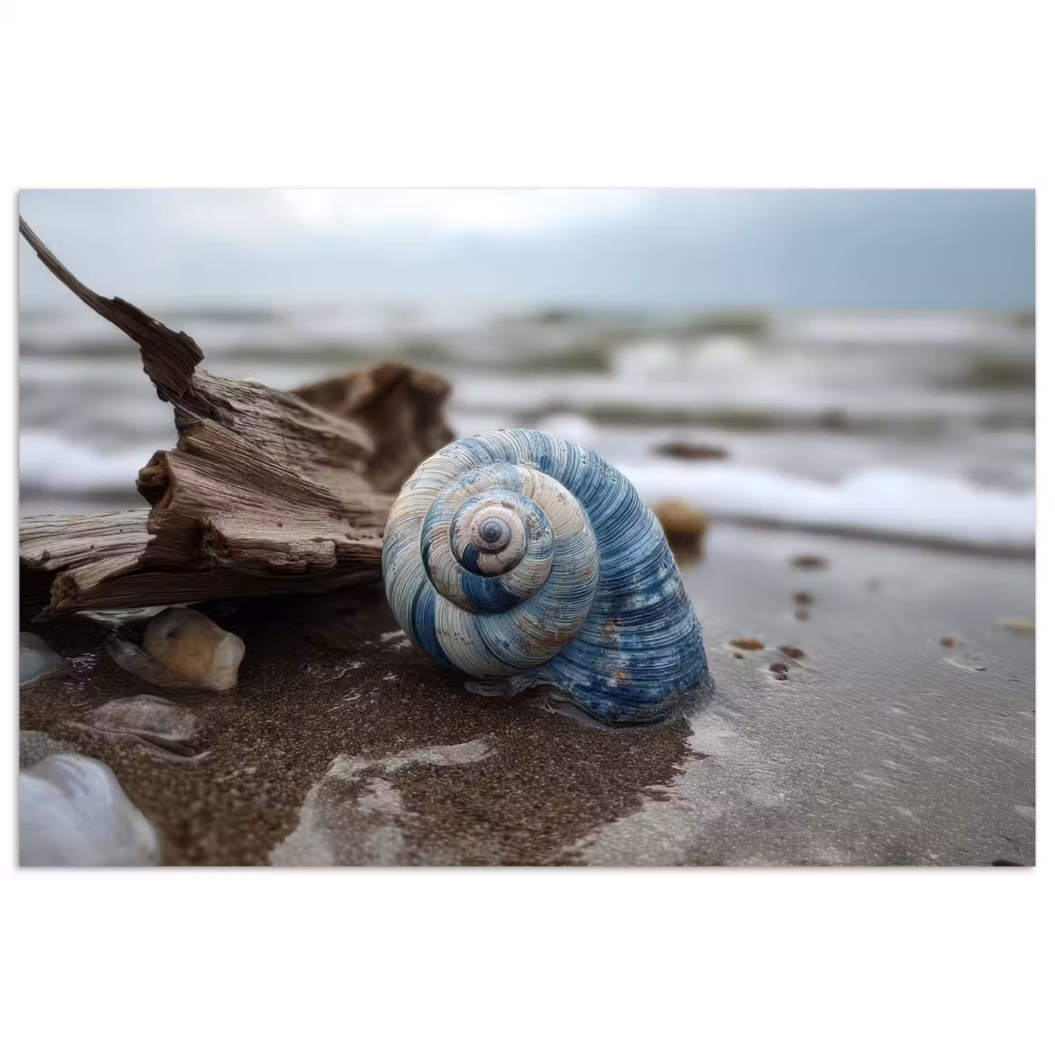 Schelp - Strand - Blauw - Zee poster papier klein -3d