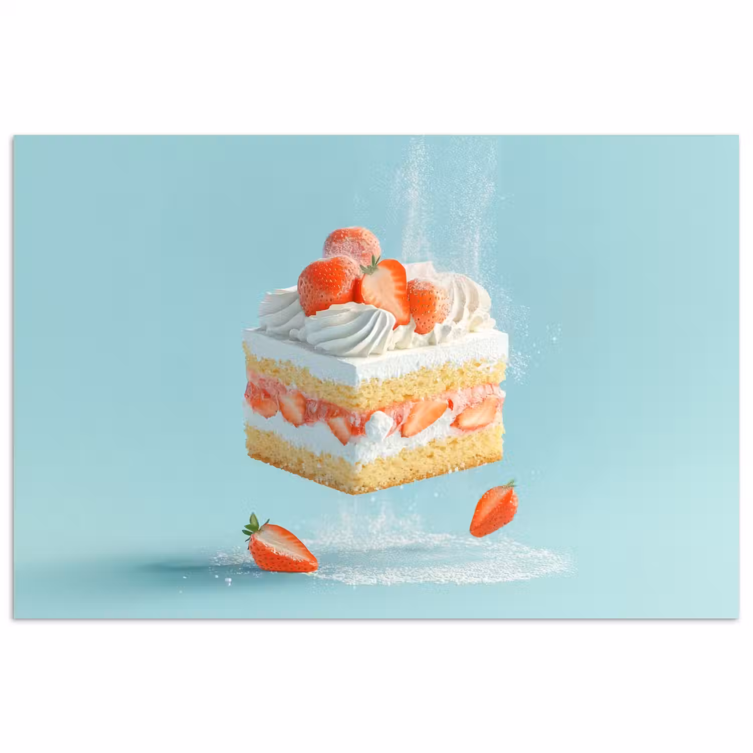 Slagroom - Taart - Blauw - Eten poster papier klein -3d
