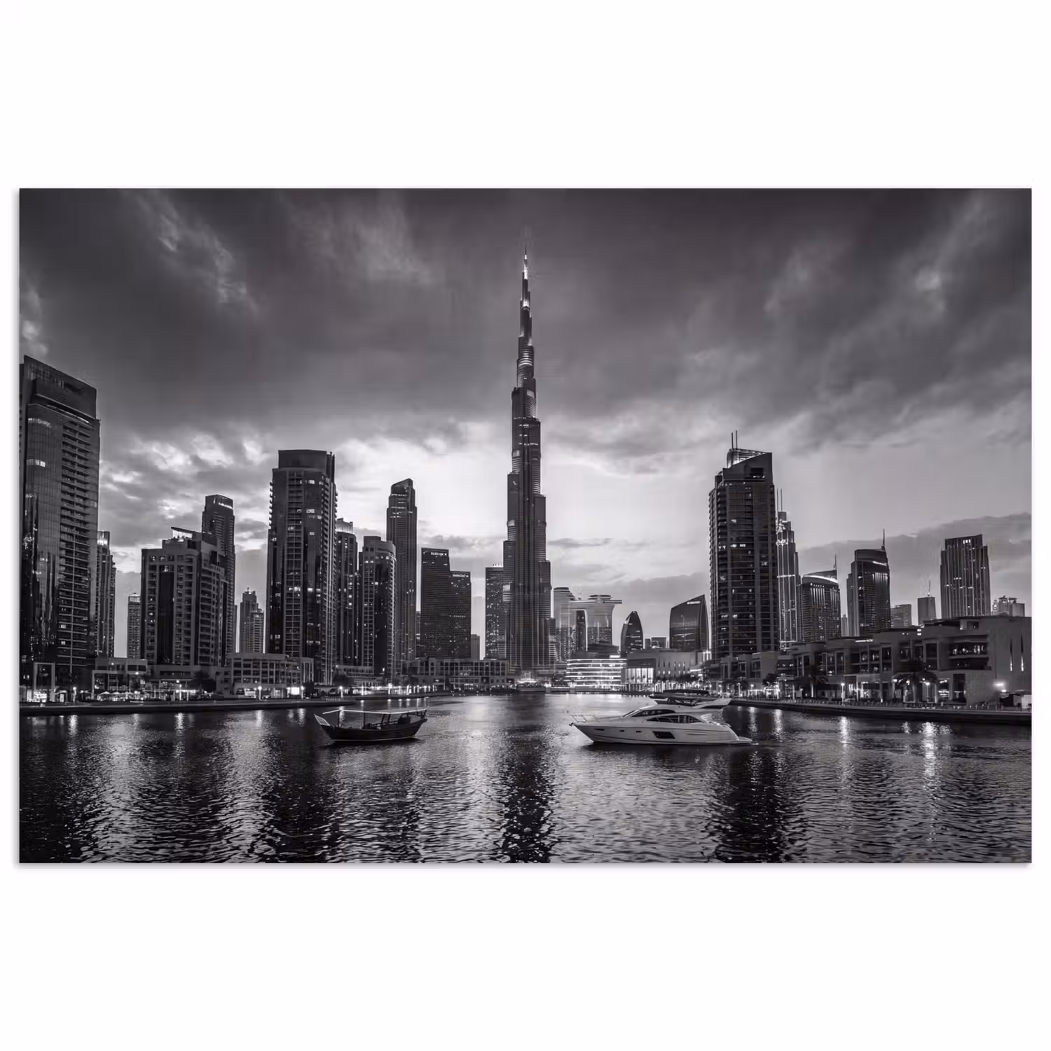 Stad - Skyline - Architectuur - Avond - Zwart-wit poster papier klein -3d