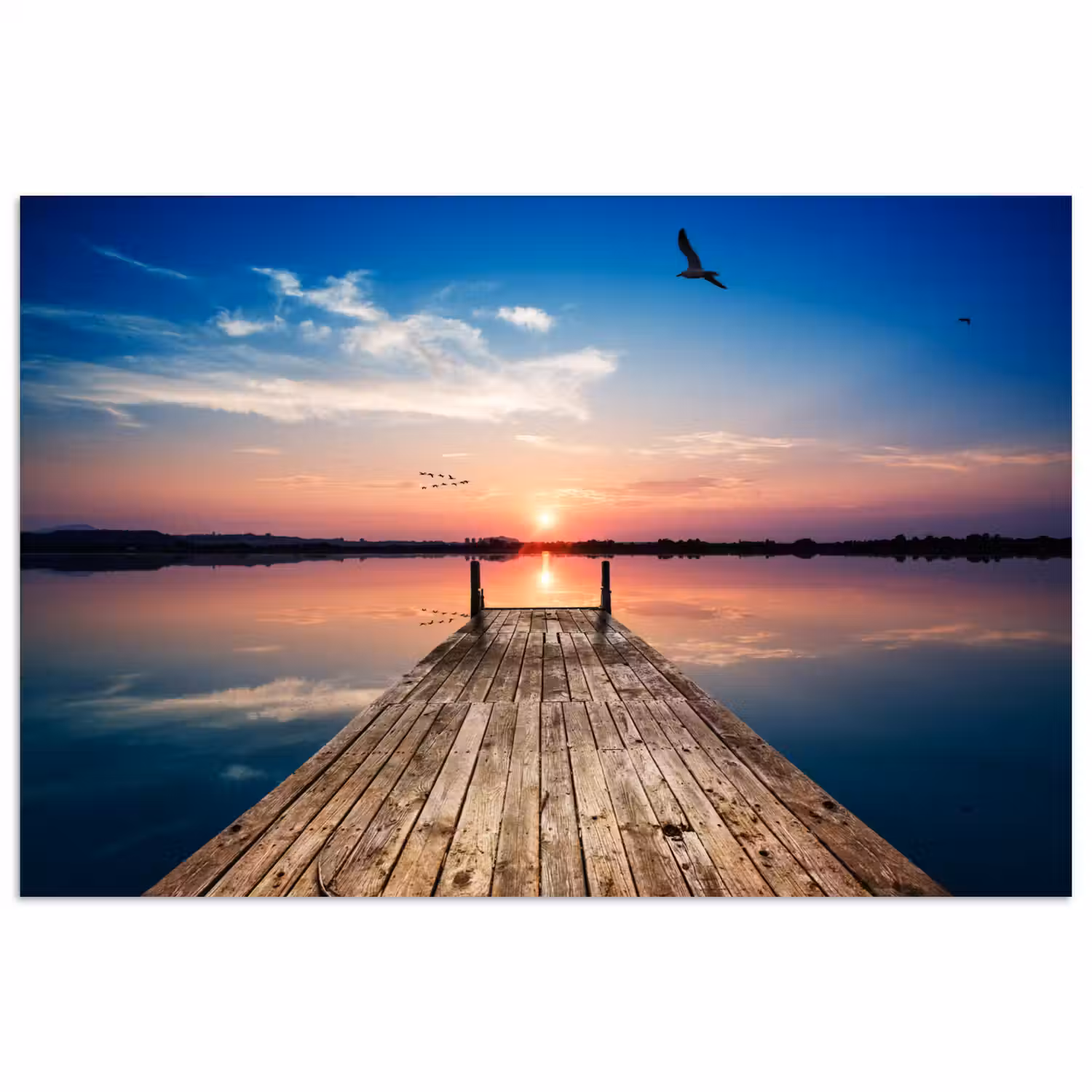 Steiger - Water - Zonsondergang - Roze - Horizon poster papier klein -3d