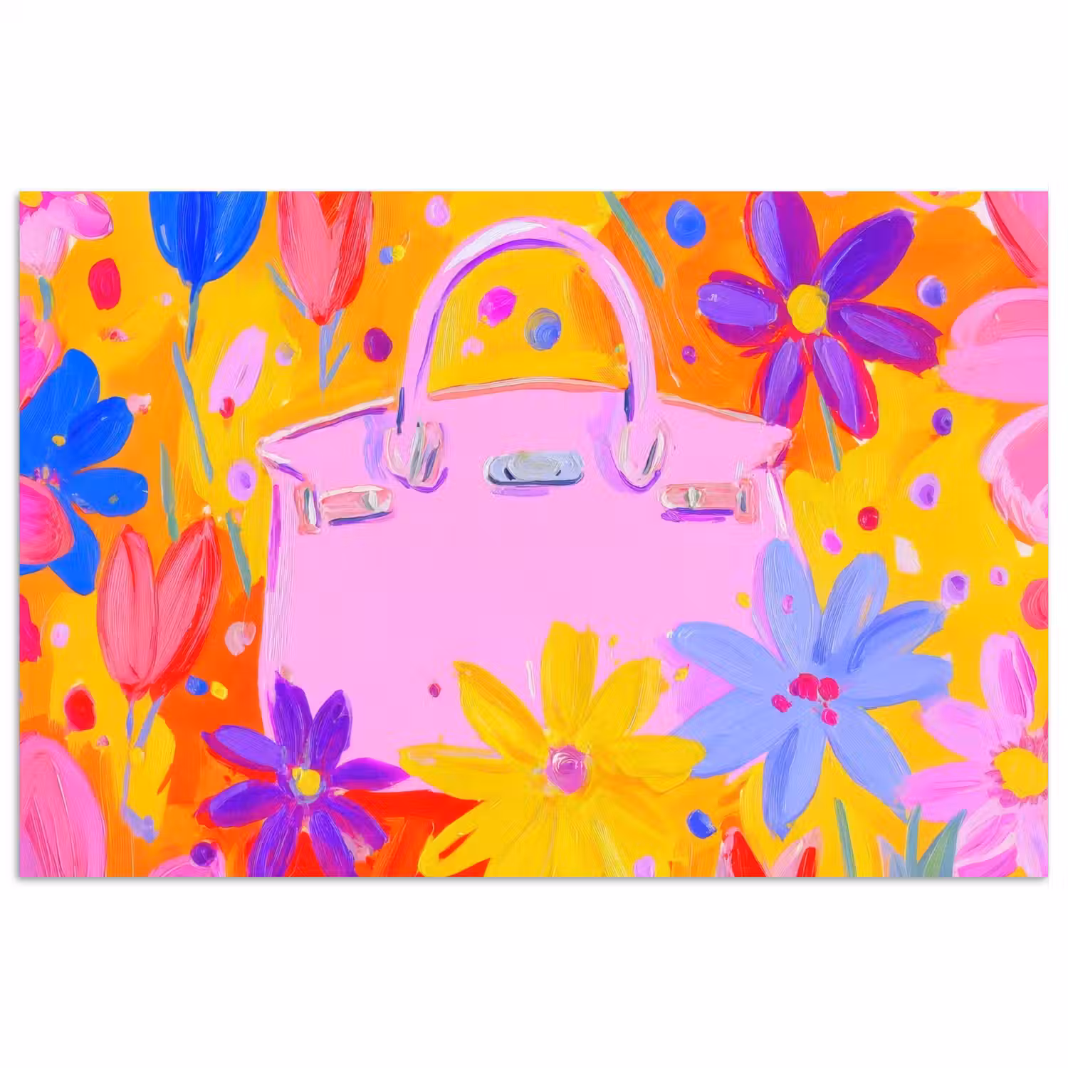 Tas - Roze - Bloemen poster papier klein -3d