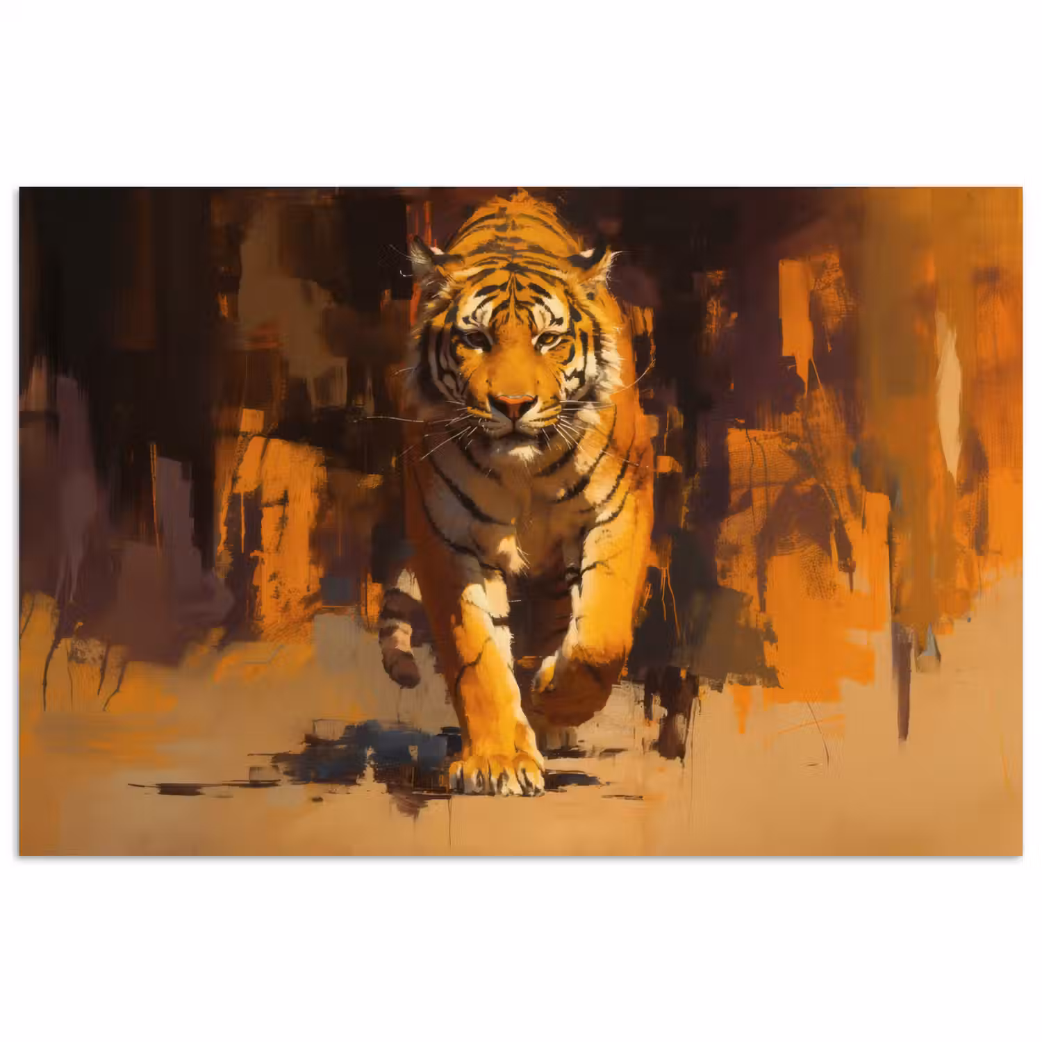Tijger - Geschilderd - Oranje - Penseelstreken poster papier klein -3d
