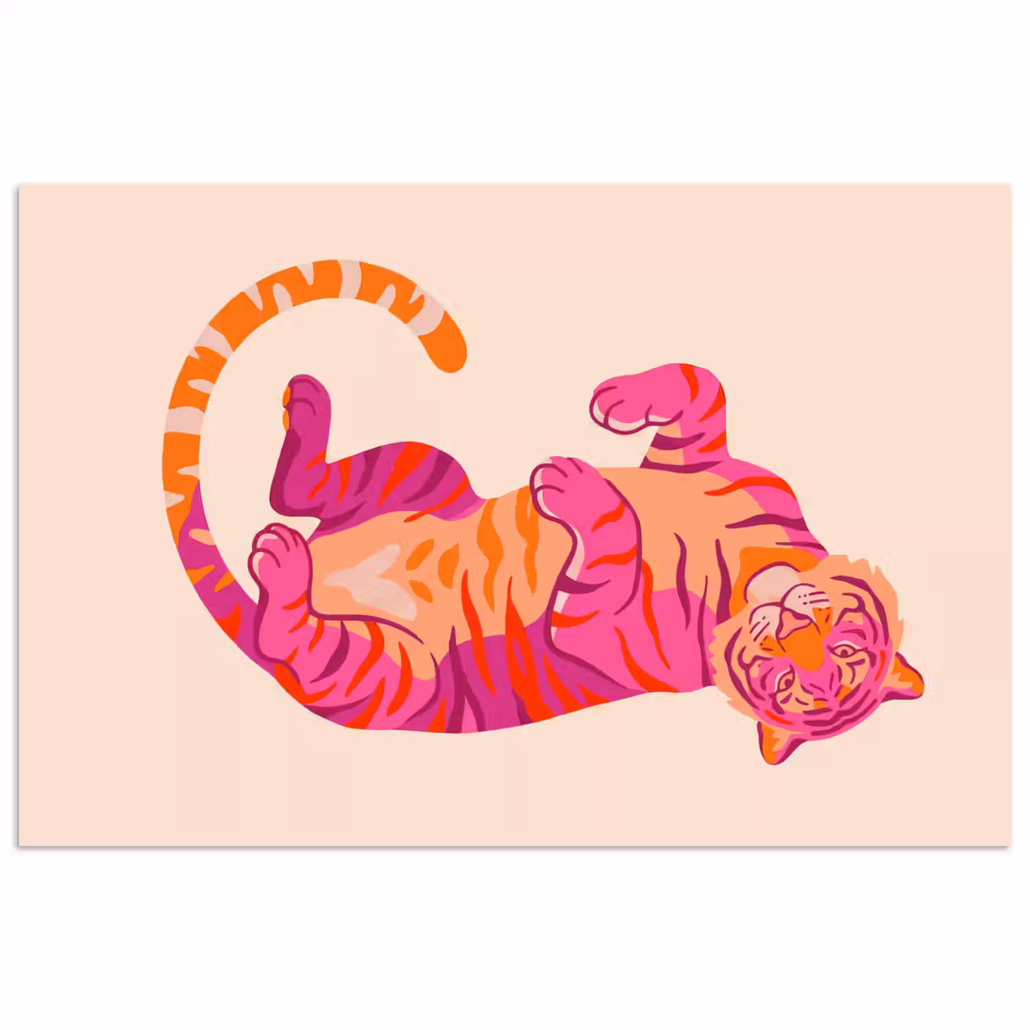Tijger - Roze - Oranje poster papier klein -3d