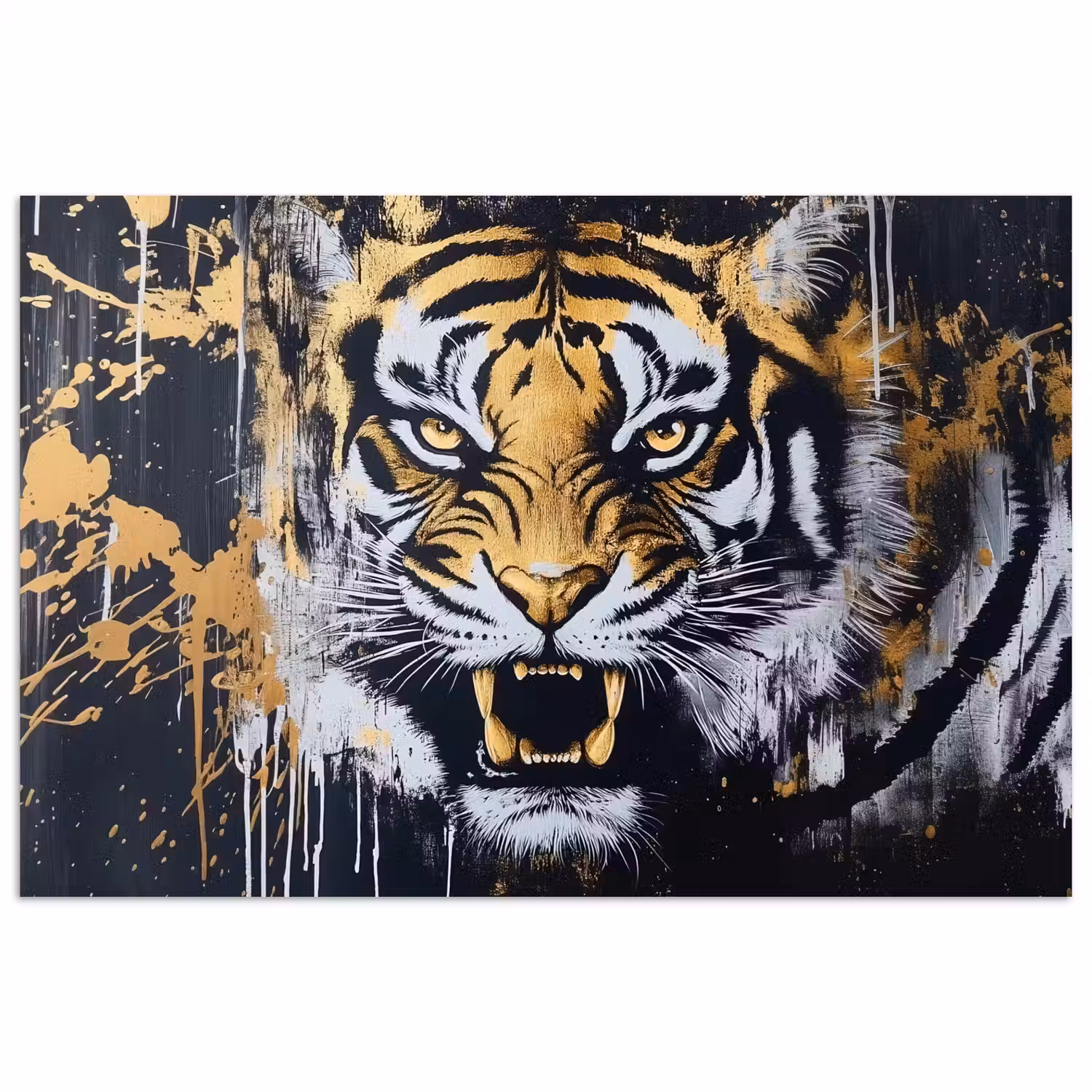 Tijger - Verfspatten - Goud poster papier klein -3d