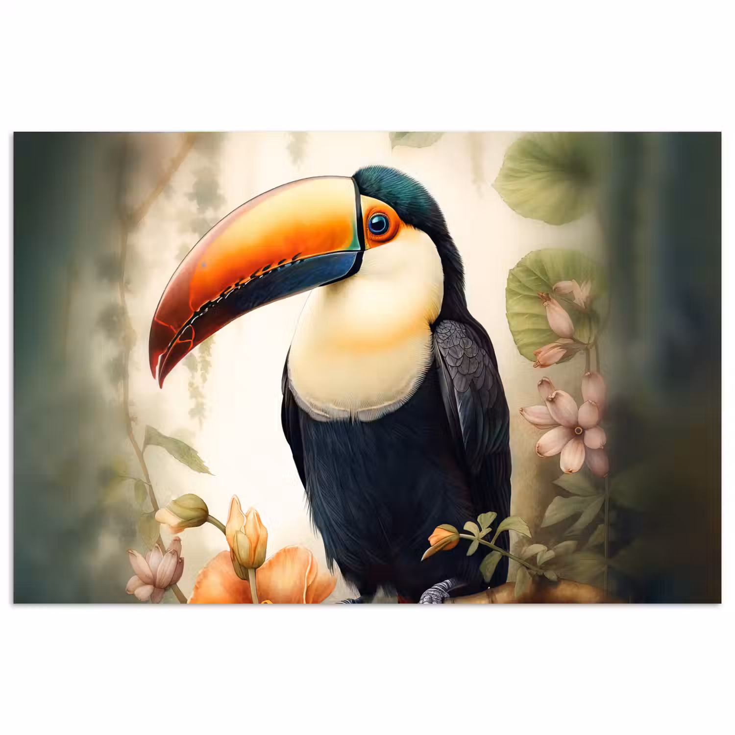 Toekan - Vogel - Bloemen - Planten poster papier klein -3d