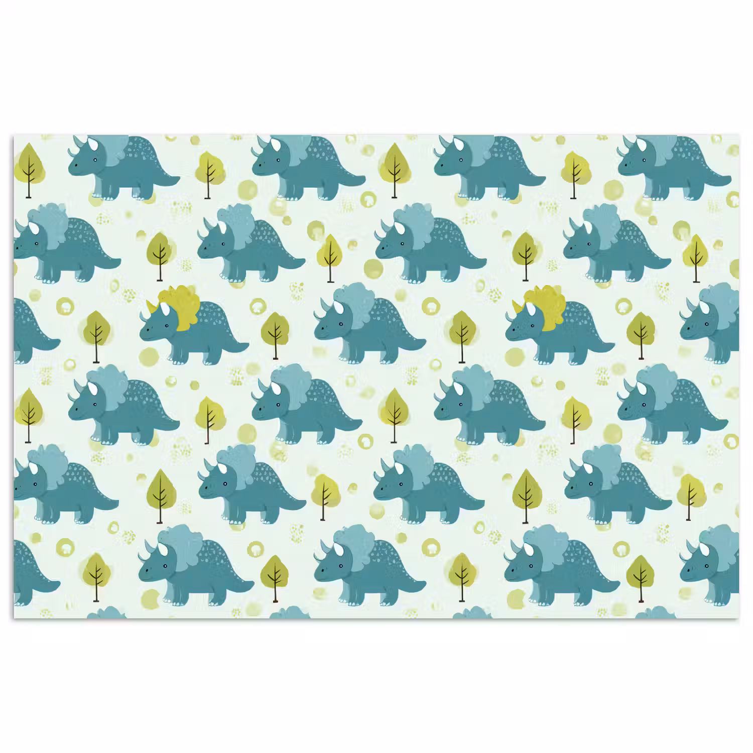 Triceratop - Blauw - Stippen - Boompjes poster papier klein -3d