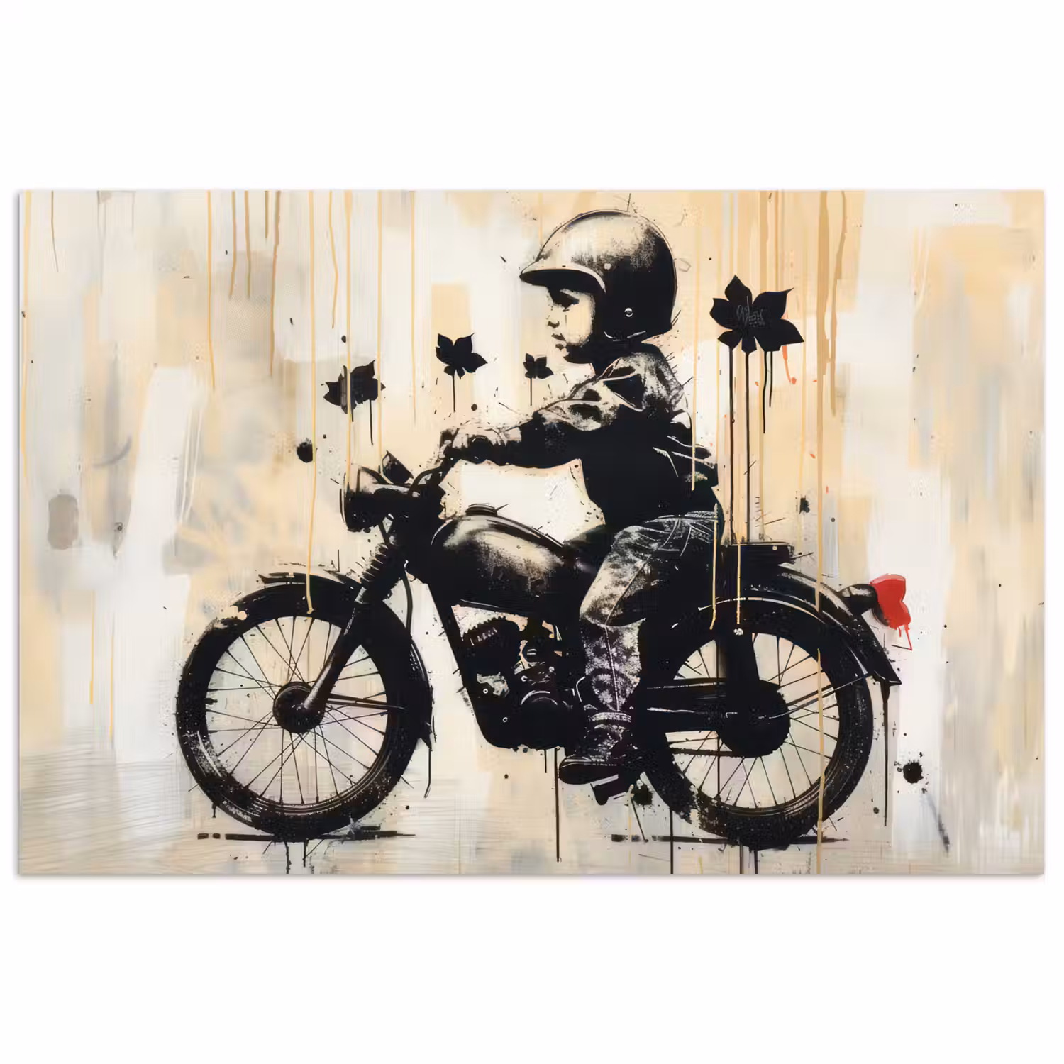 Vintage - Street art - Motor - Jongen - Graffiti - Zwart - Banksy poster papier klein -3d