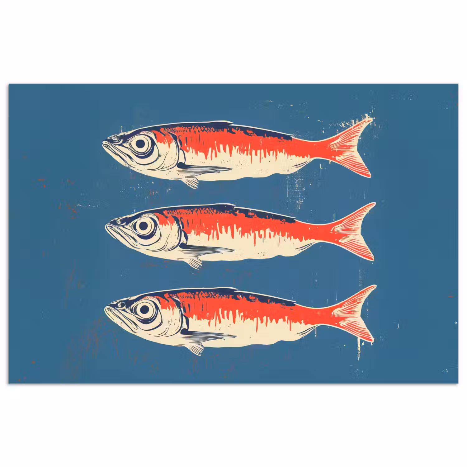 Vissen - Rood - Blauw poster papier klein -3d