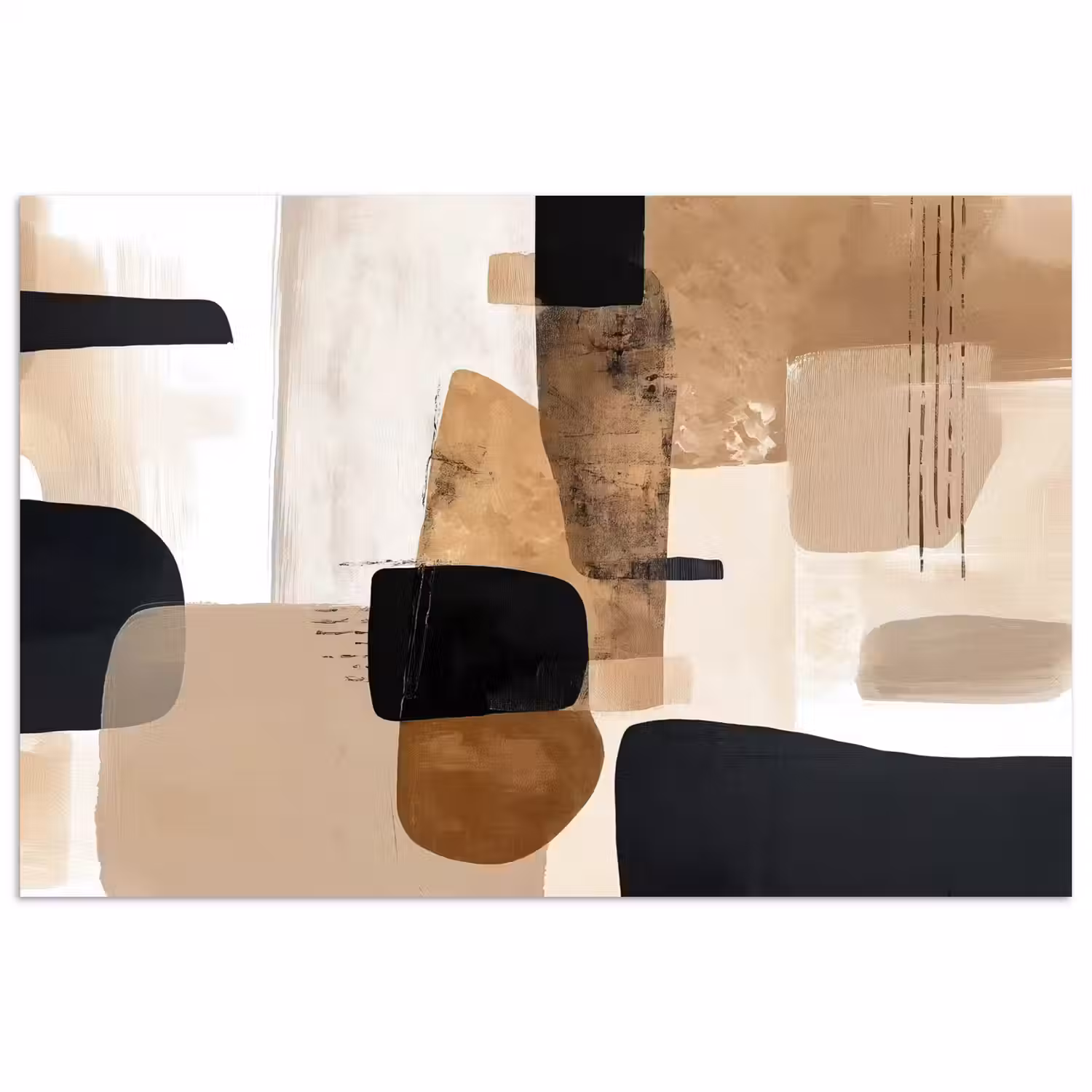 Vlakken - Abstract - Zwart - Strepen poster papier klein -3d