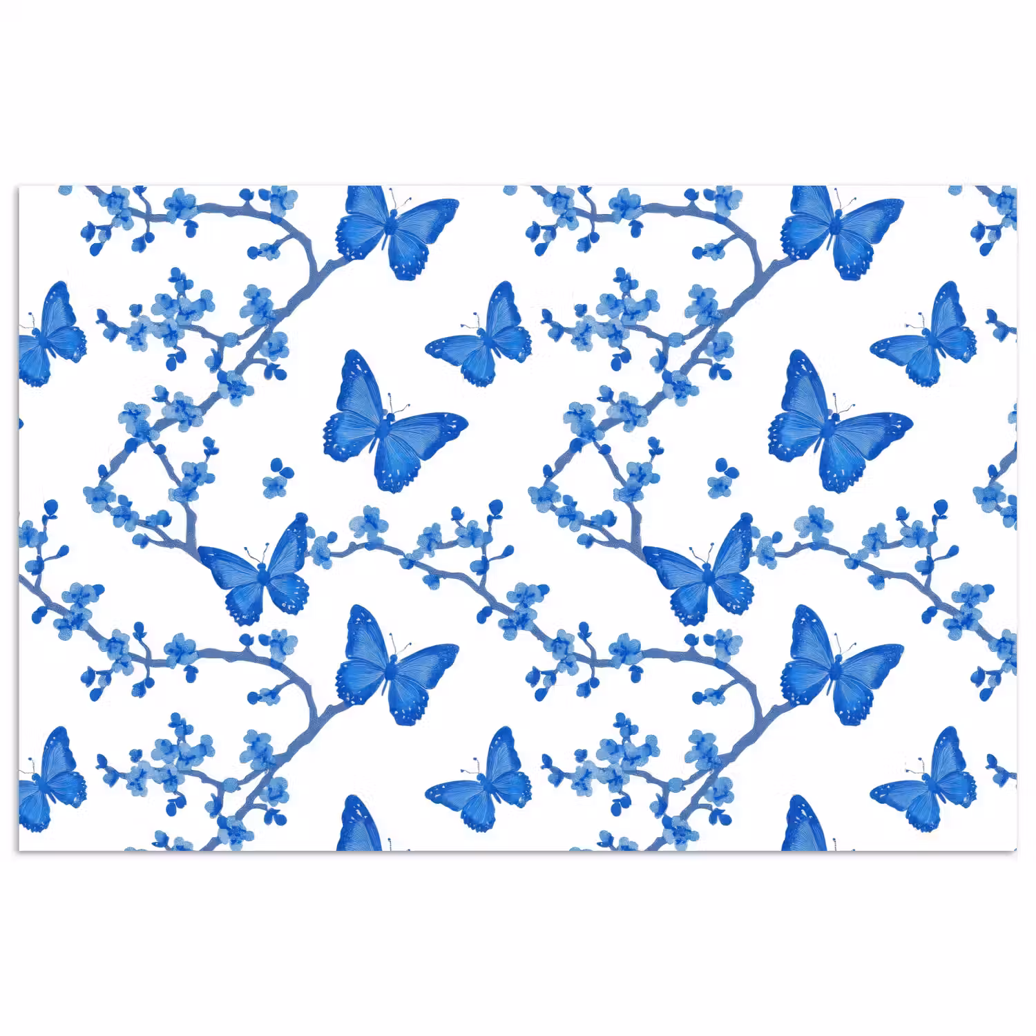 Vlinder - Bloemen - Blauw poster papier klein 62 -3d