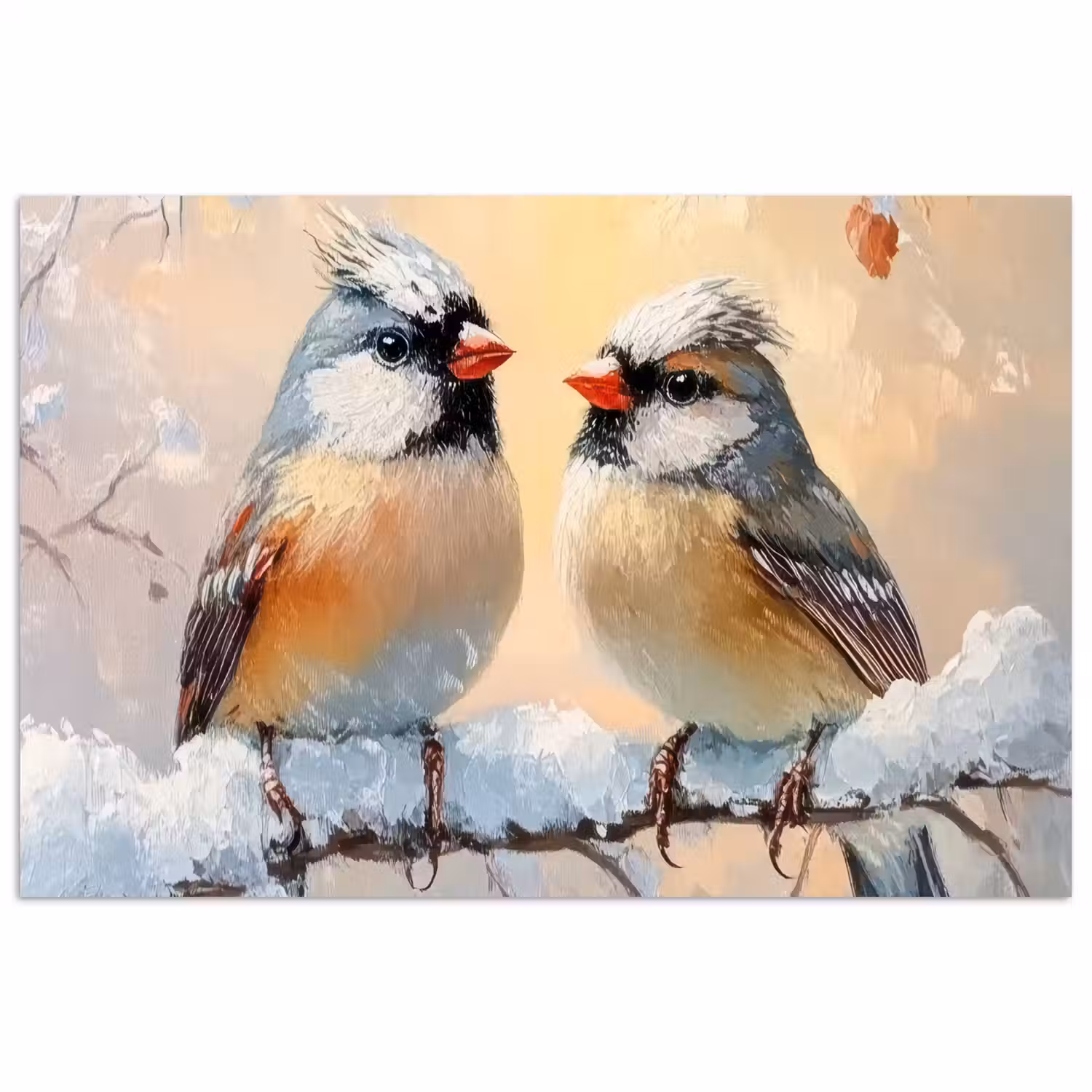 Vogels - Tak - Winter - Sneeuw poster papier klein -3d