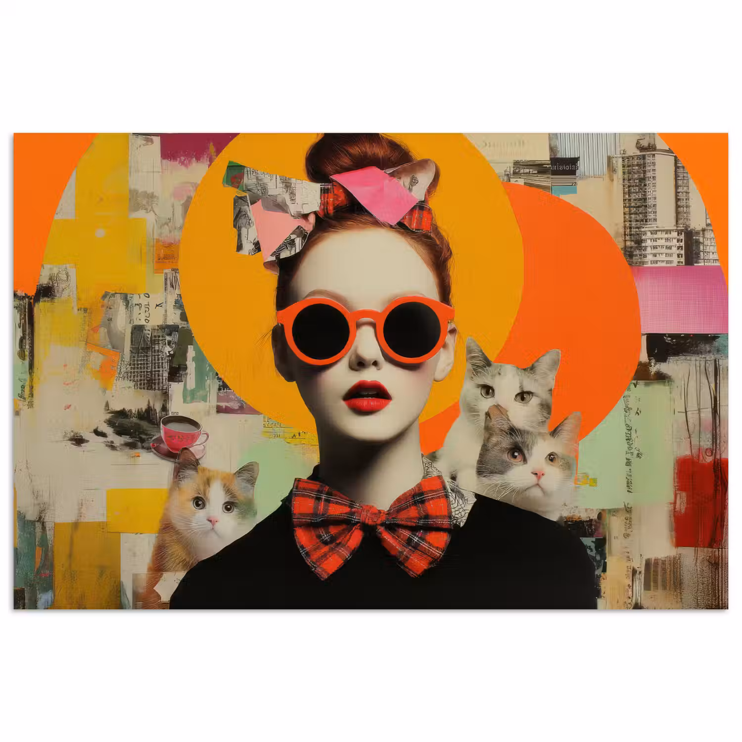 Vrouw - Bril - Strik - Retro poster papier klein -3d