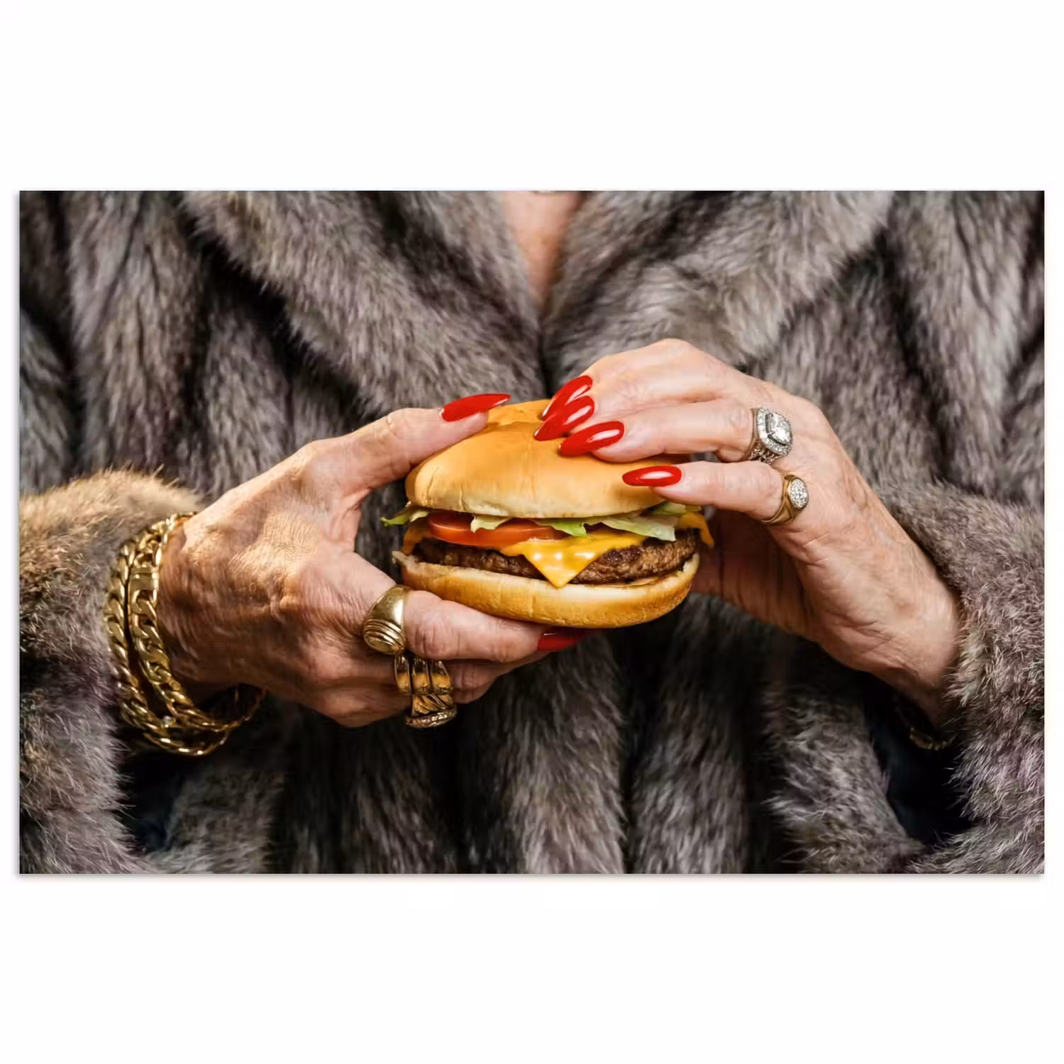 Vrouw - Hamburger - Bontjas poster papier klein -3d