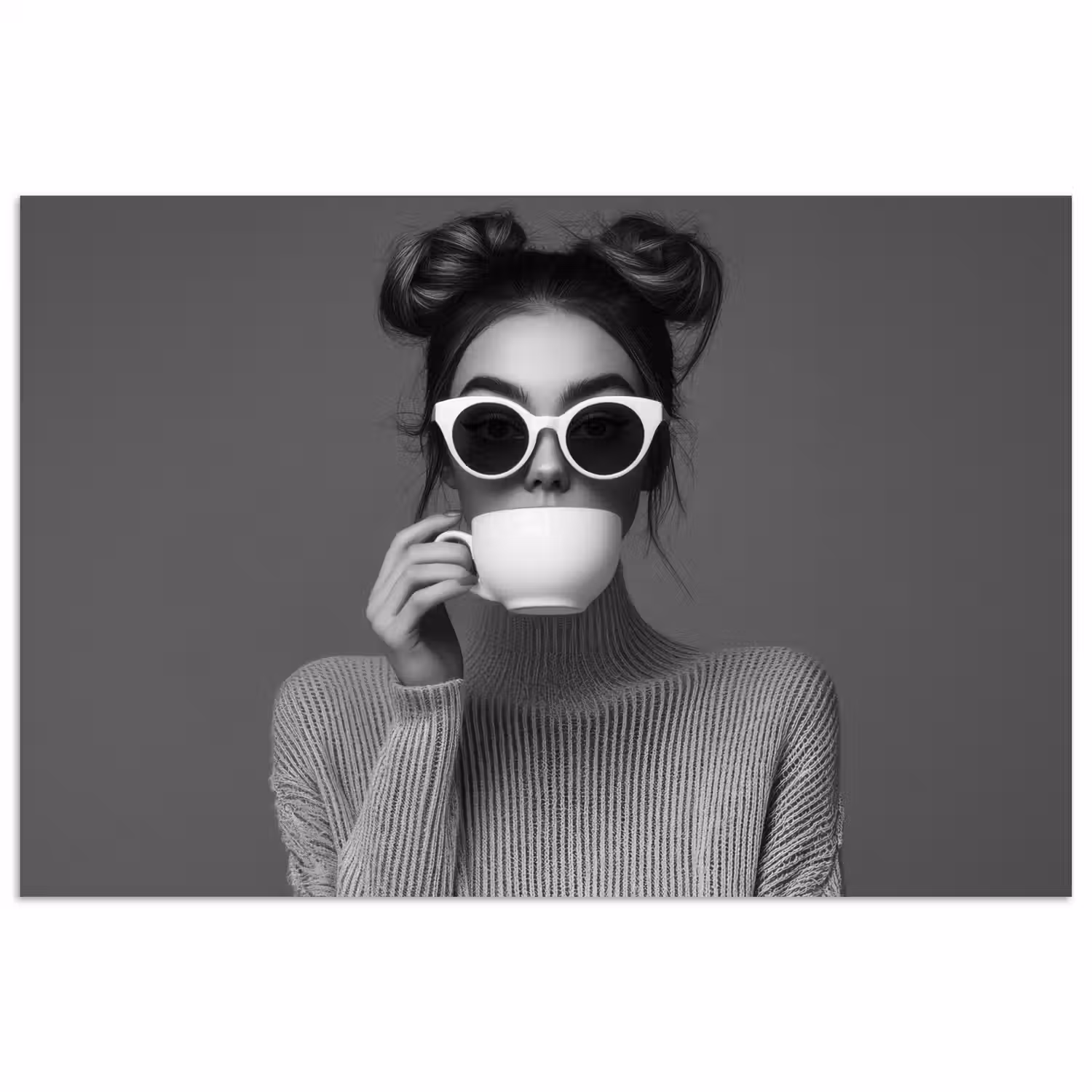 Vrouw - Koffie - Zwart - Wit poster papier klein -3d