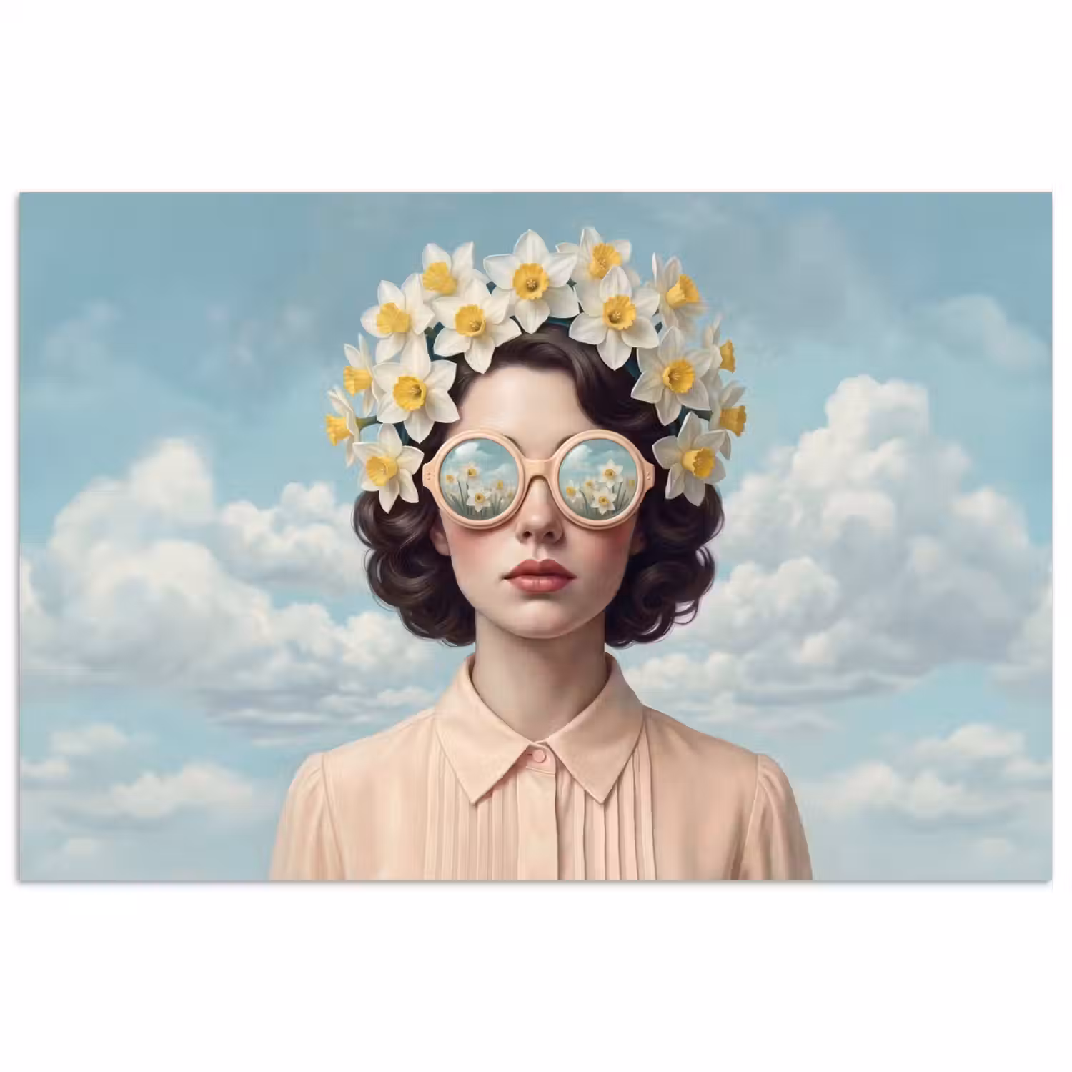 Vrouw - Narcissen - Geel poster papier klein -3d