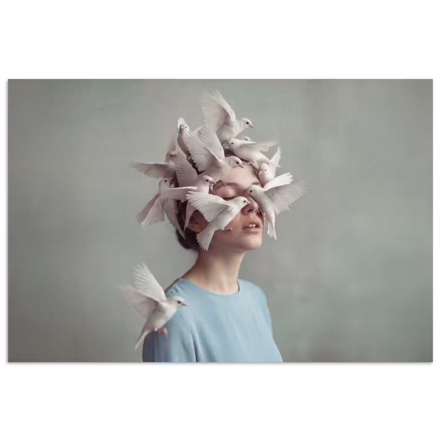 Vrouw - Vogels - Abstract - Modern - Wit poster papier klein -3d