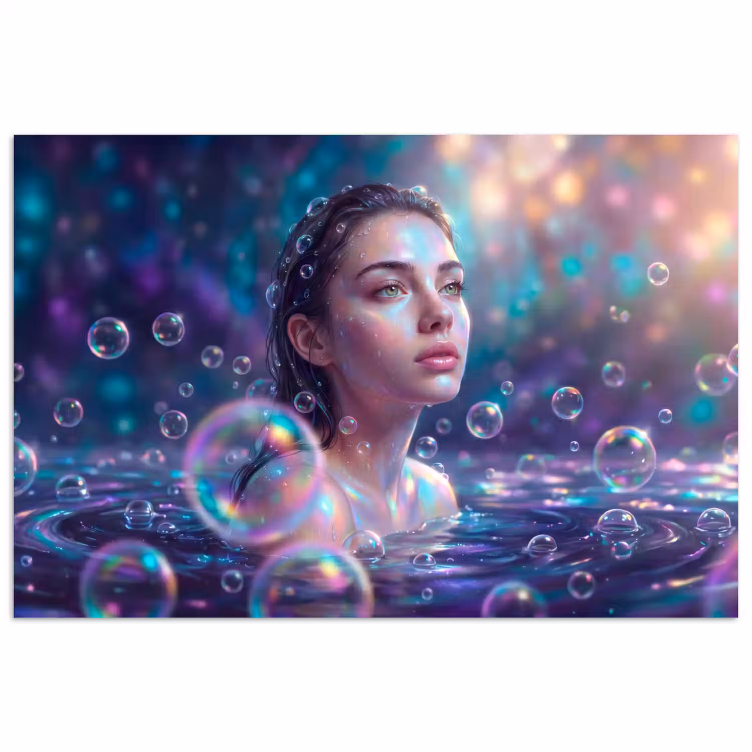 Vrouw - Water - Portret - Kleurrijk - Modern poster papier klein -3d