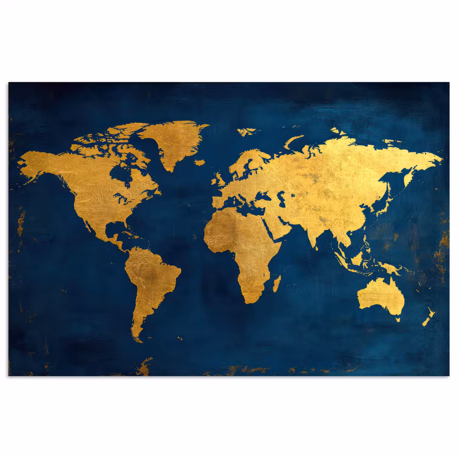 Wereldkaart - Goud - Donkerblauw poster papier klein -3d
