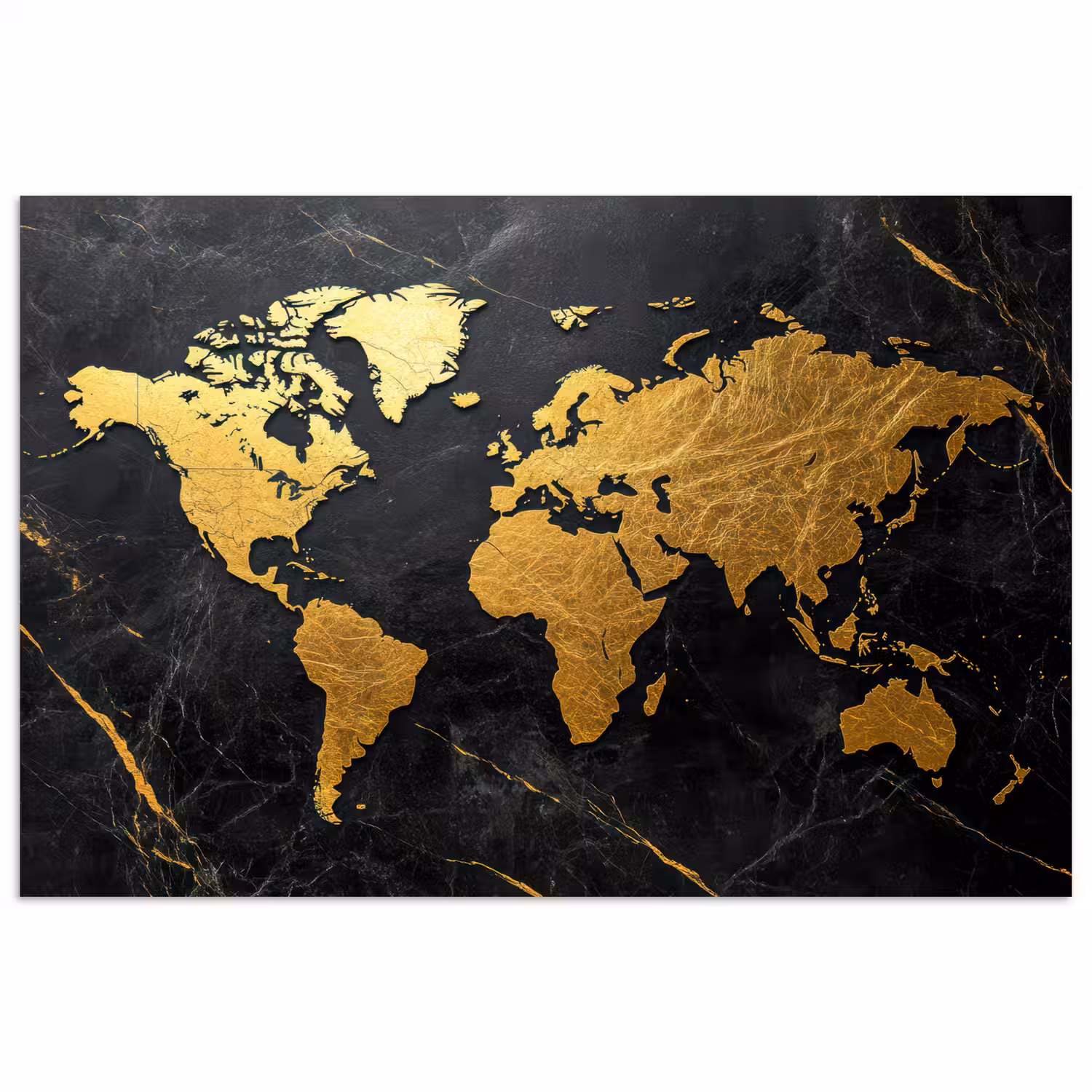 Wereldkaart - Goud - Marmer poster papier klein -3d