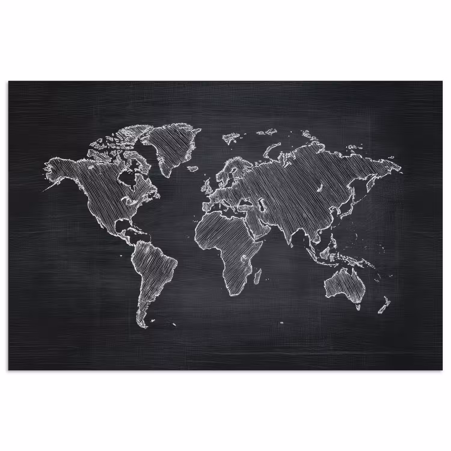 Wereldkaart - Krijt - Zwart - minimalistisch poster papier klein -3d