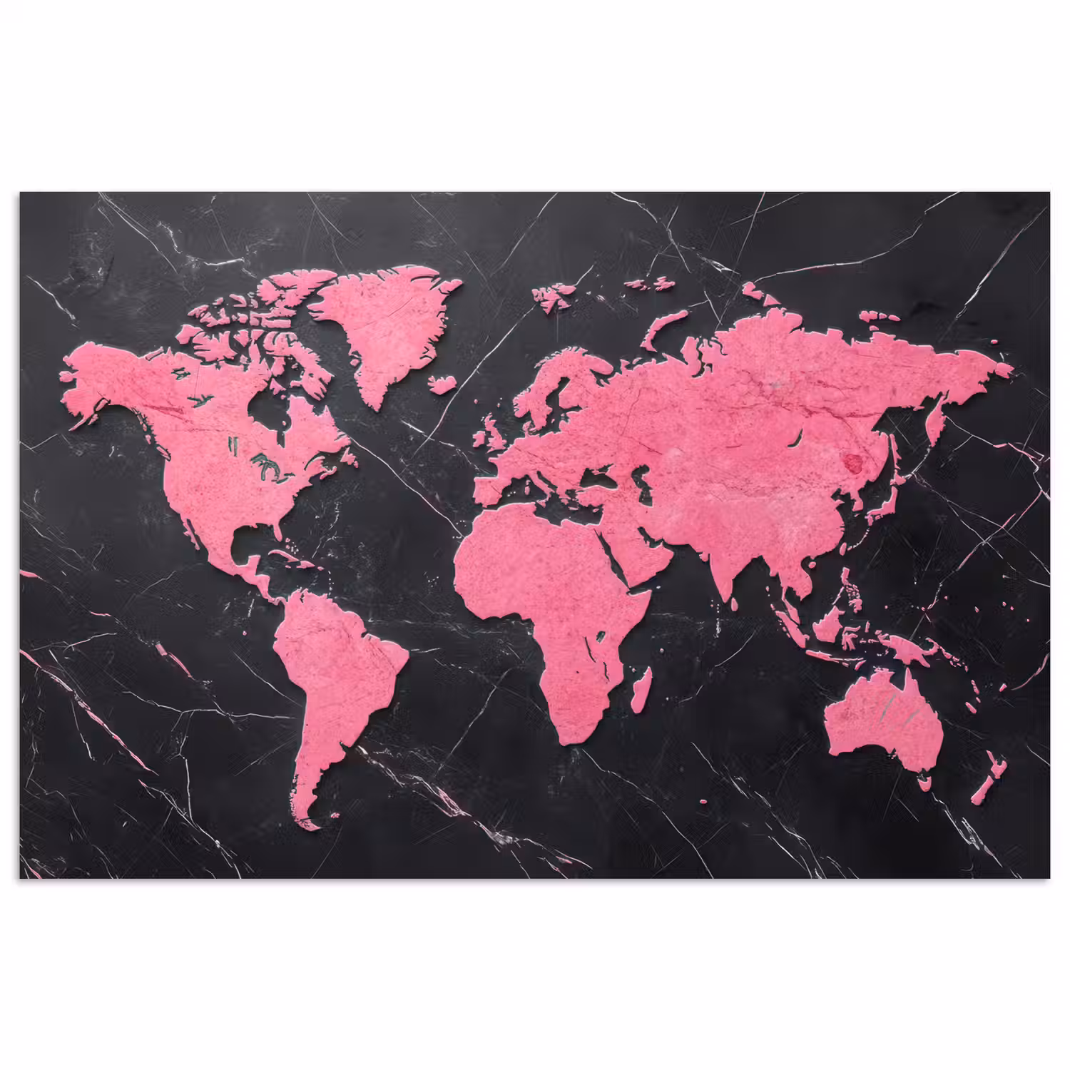 Wereldkaart - Roze - Marmer poster papier klein -3d