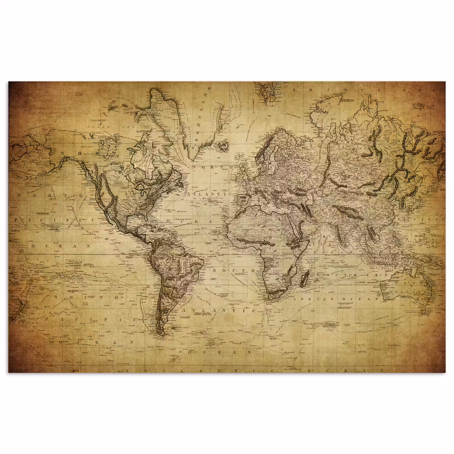 Wereldkaart - Vintage - Antiek - Bruin - Papier poster papier klein -3d
