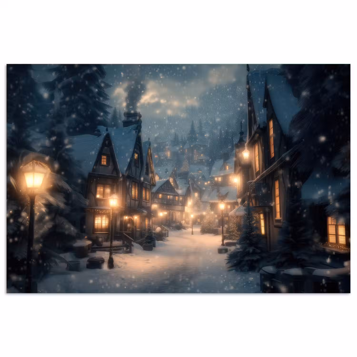 Winterdorp - Sneeuw - Donker poster papier klein -3d