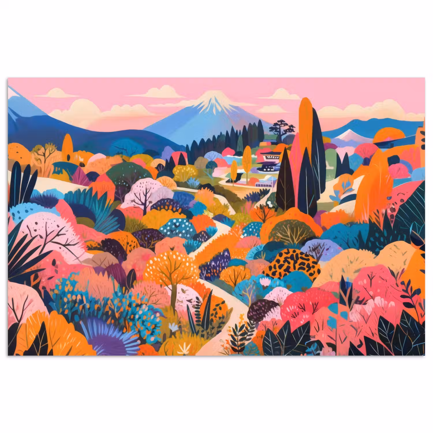 Witte bergtop - Modern - Kleurrijk poster papier klein -3d