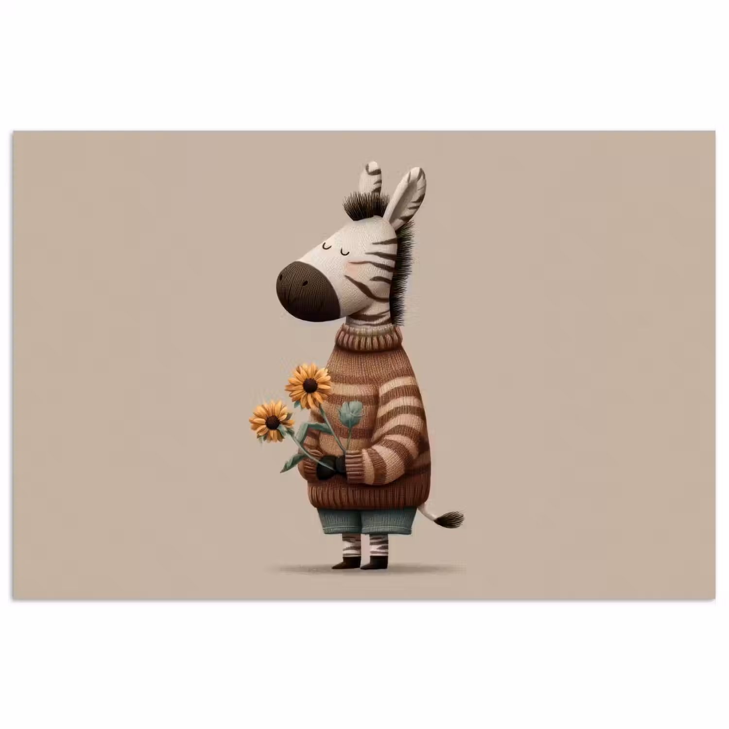 Zebra - Zonnebloemen - Warm poster papier klein -3d