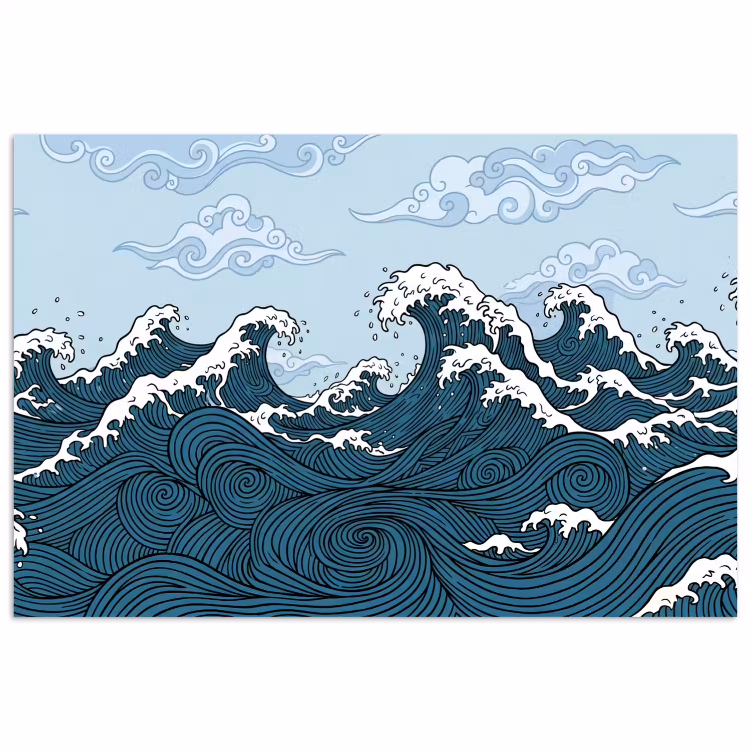 Zee - Golven - Japans - Natuur - Blauw poster papier klein -3d