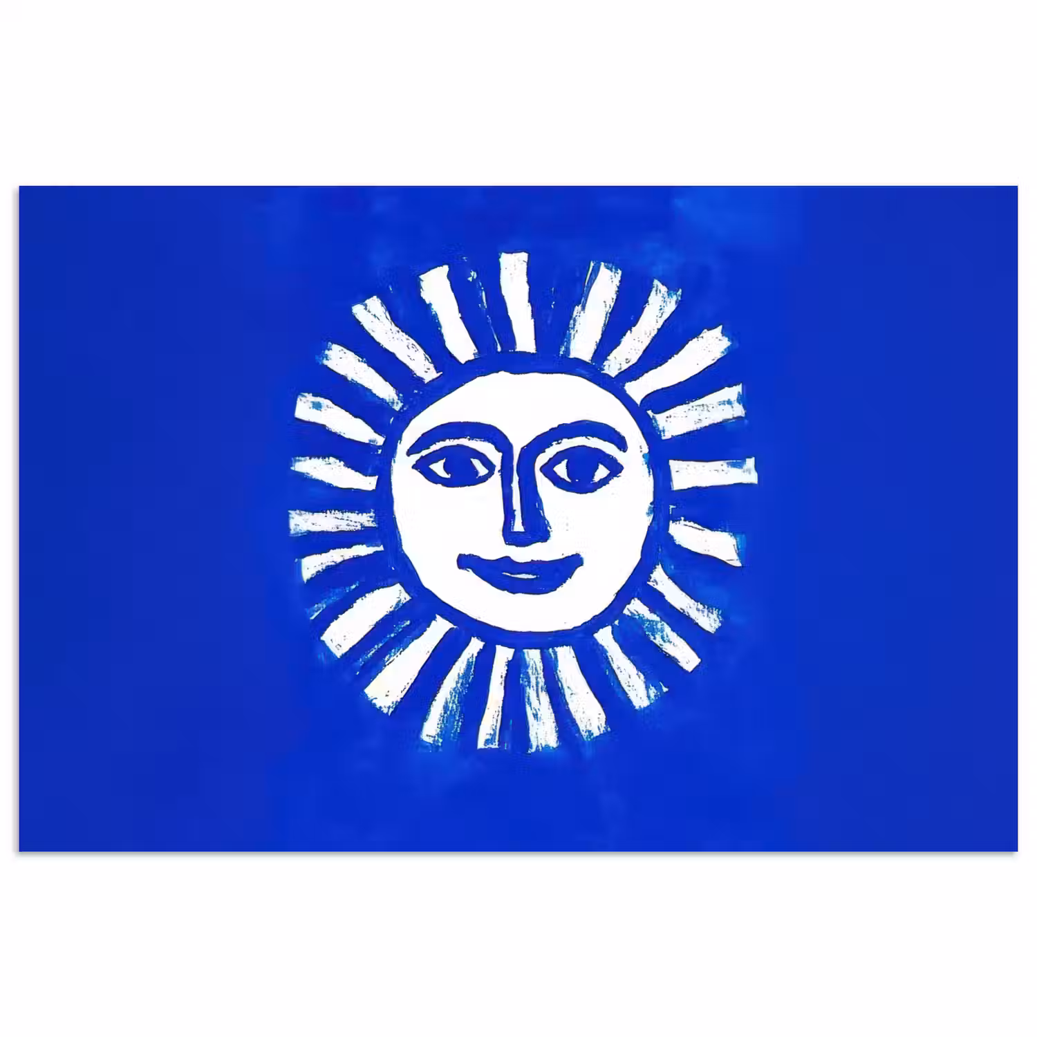 Zon - Gezicht - Penseelstructuur - Blauw poster papier klein -3d