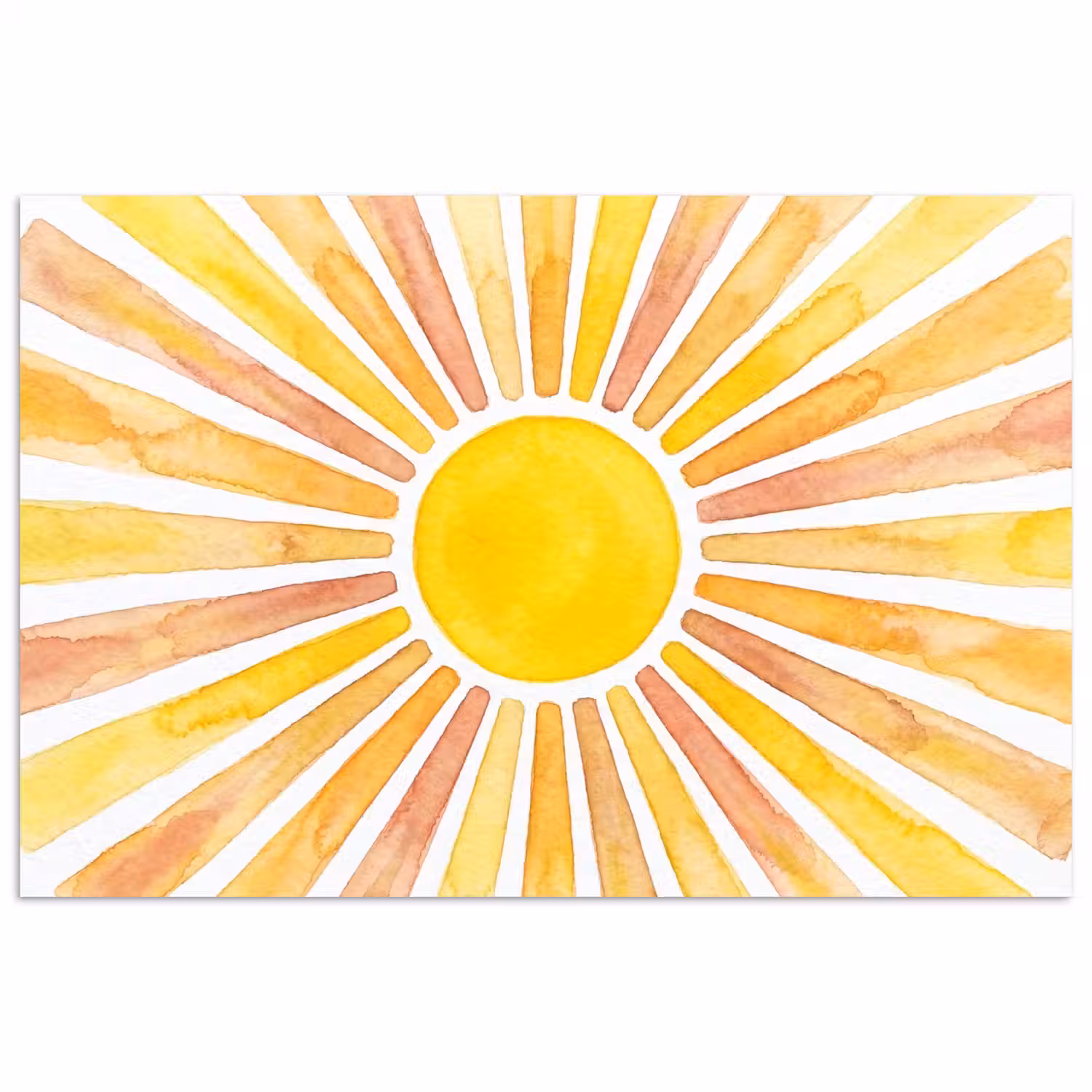 Zon - Stralen - Aquarel - Geel - Abstract poster papier klein -3d