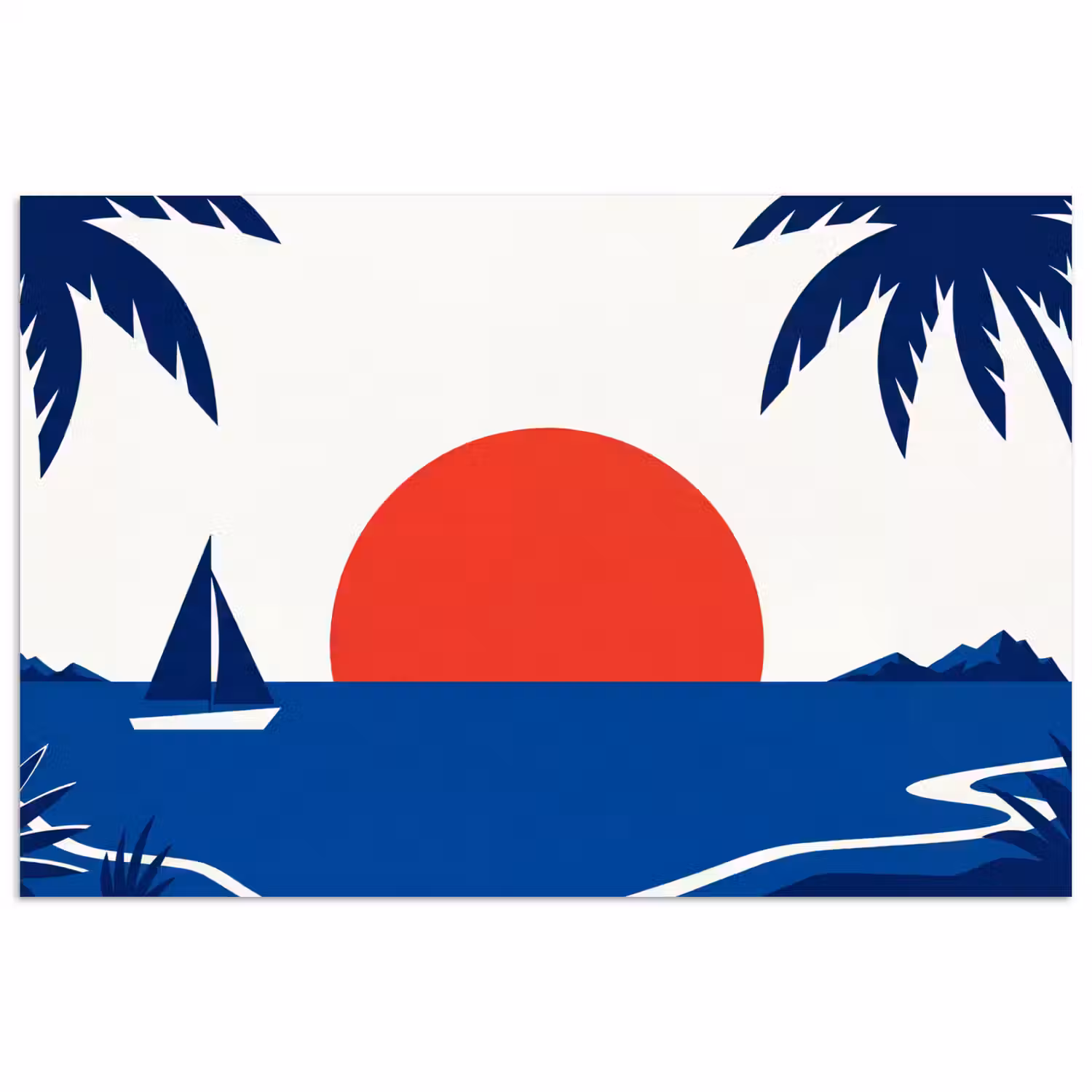 Zonsondergang - Zee - Palmboom - Tropisch - Modern poster papier klein -3d