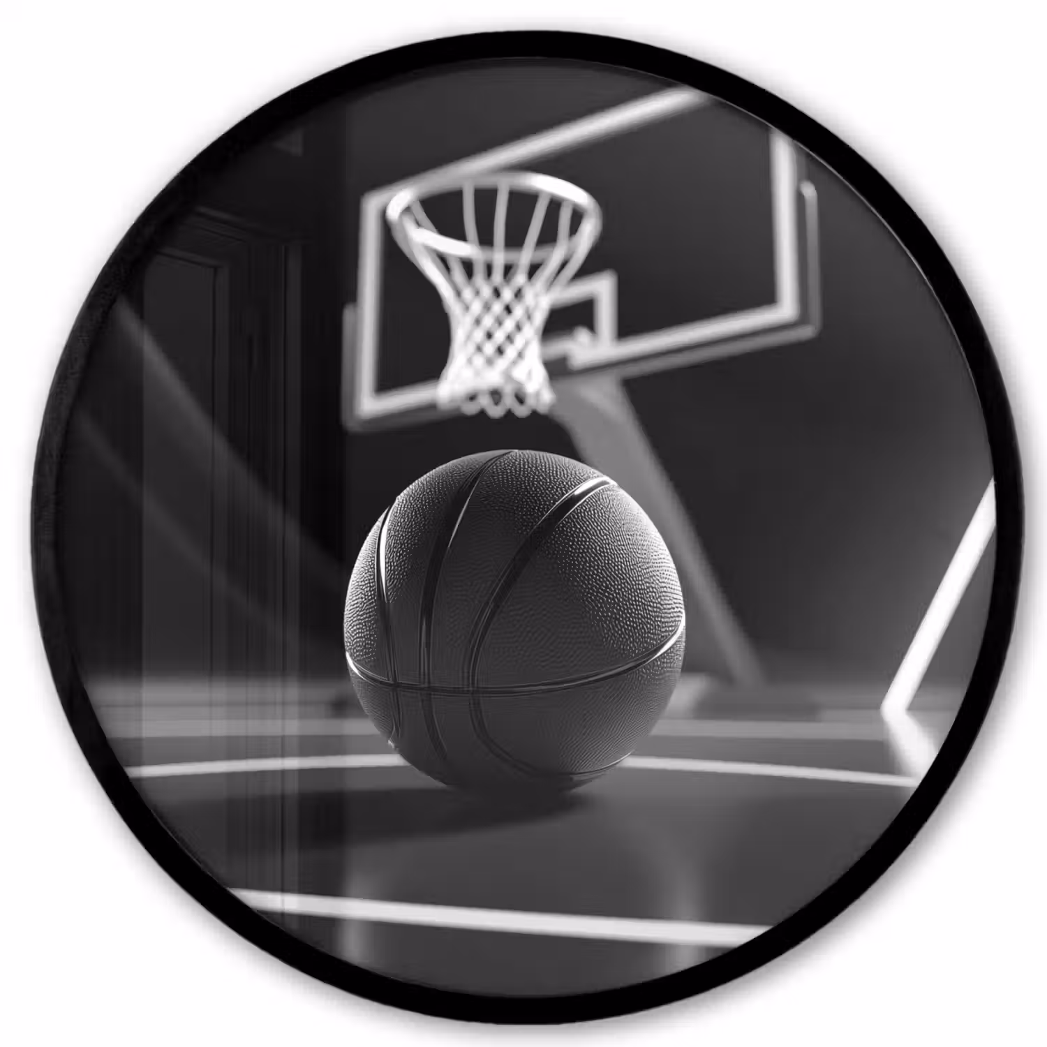 Basketbal - Basketbalveld - Lichtlijnen Fotolijst rond zonder passe partout klein -3d