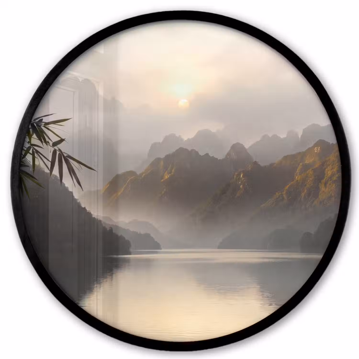 Bergen - Water - Mist - Natuur - Landschap Fotolijst rond zonder passe partout klein -3d