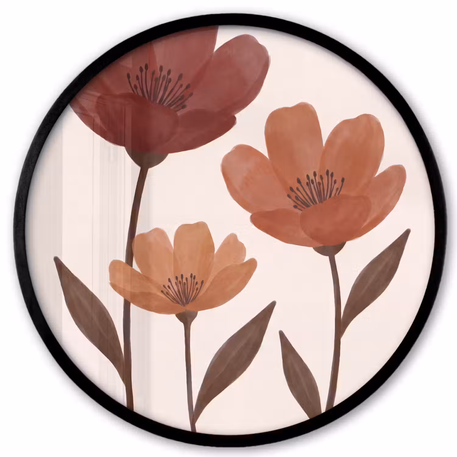 Bloemen - Abstract - Modern - Bruin - Decoratief Fotolijst rond zonder passe partout klein -3d