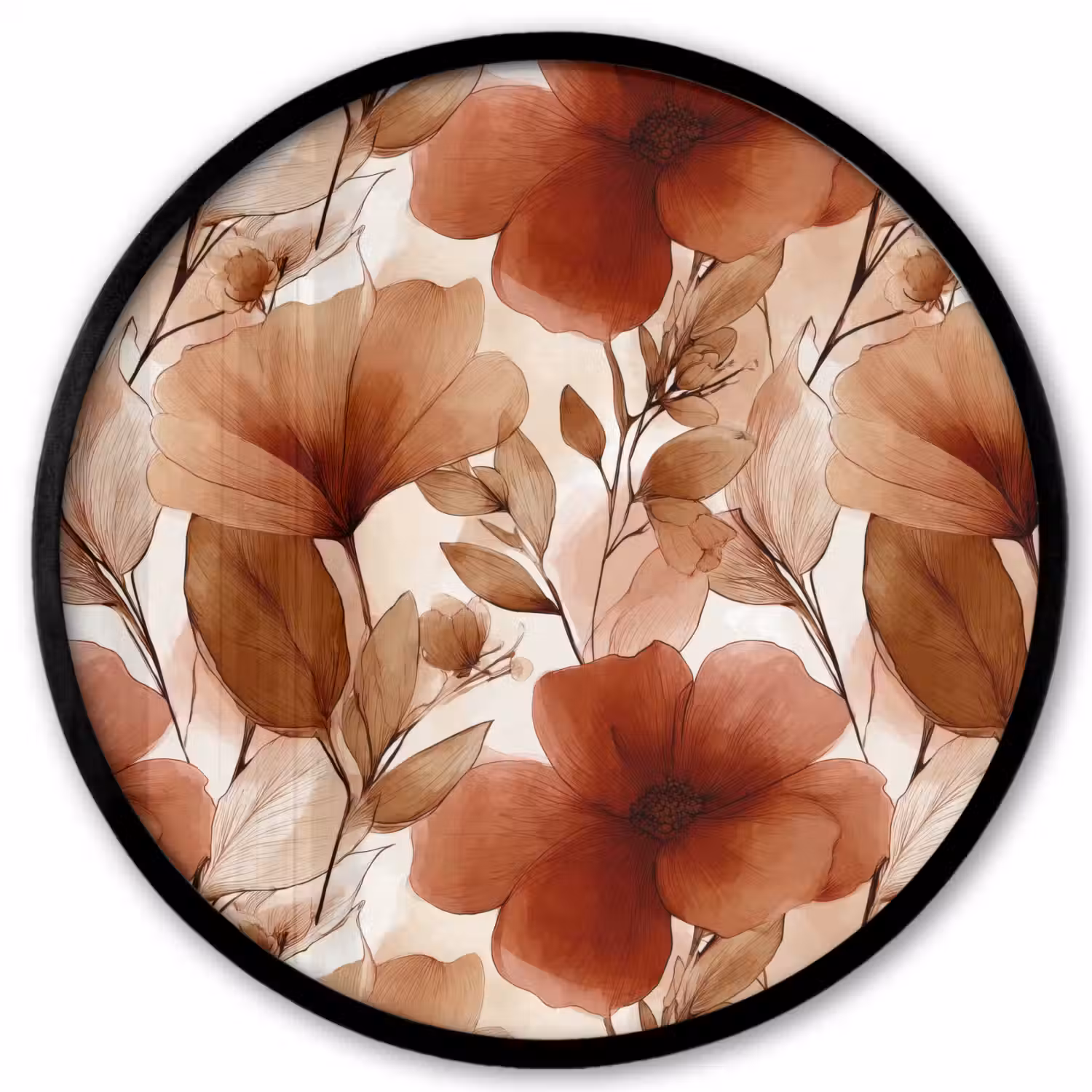Bloemen - Aquarel - Botanisch - Terracotta Fotolijst rond zonder passe partout klein 856 -3d