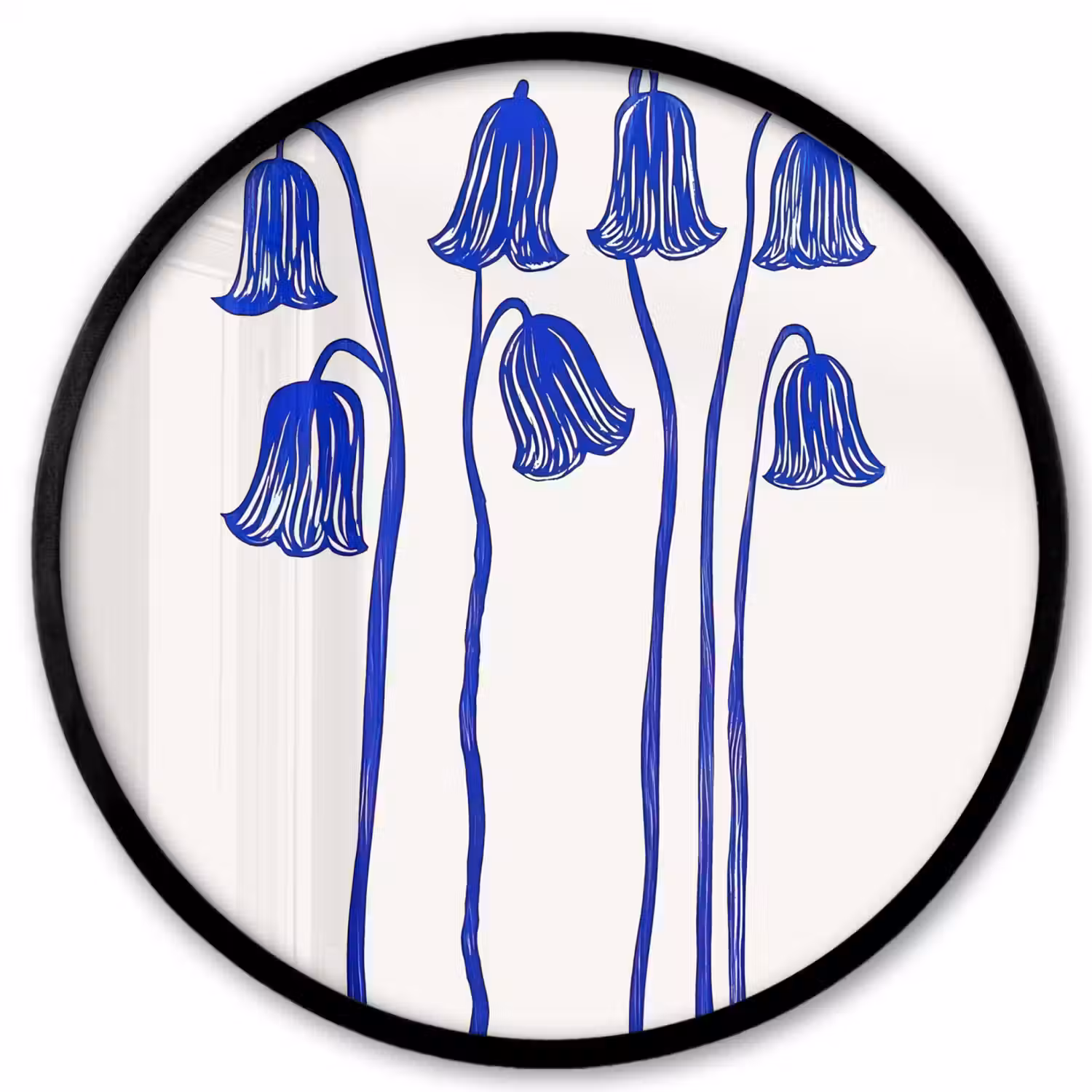 Bloemen - Blauw - Lijnen - Bloemblaadjes Fotolijst rond zonder passe partout klein -3d