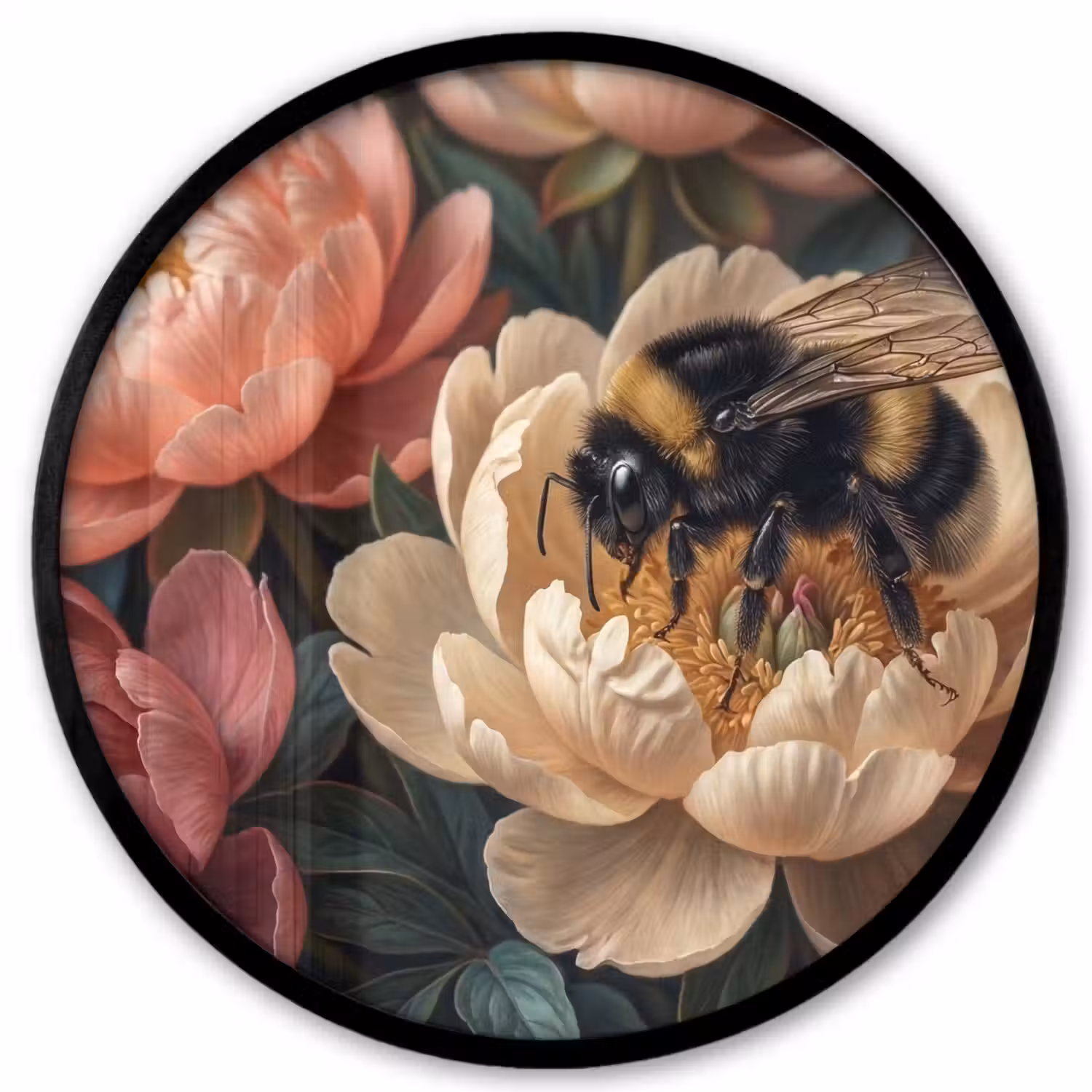 Bloemen - Insect - Natuur - Roze Fotolijst rond zonder passe partout klein -3d