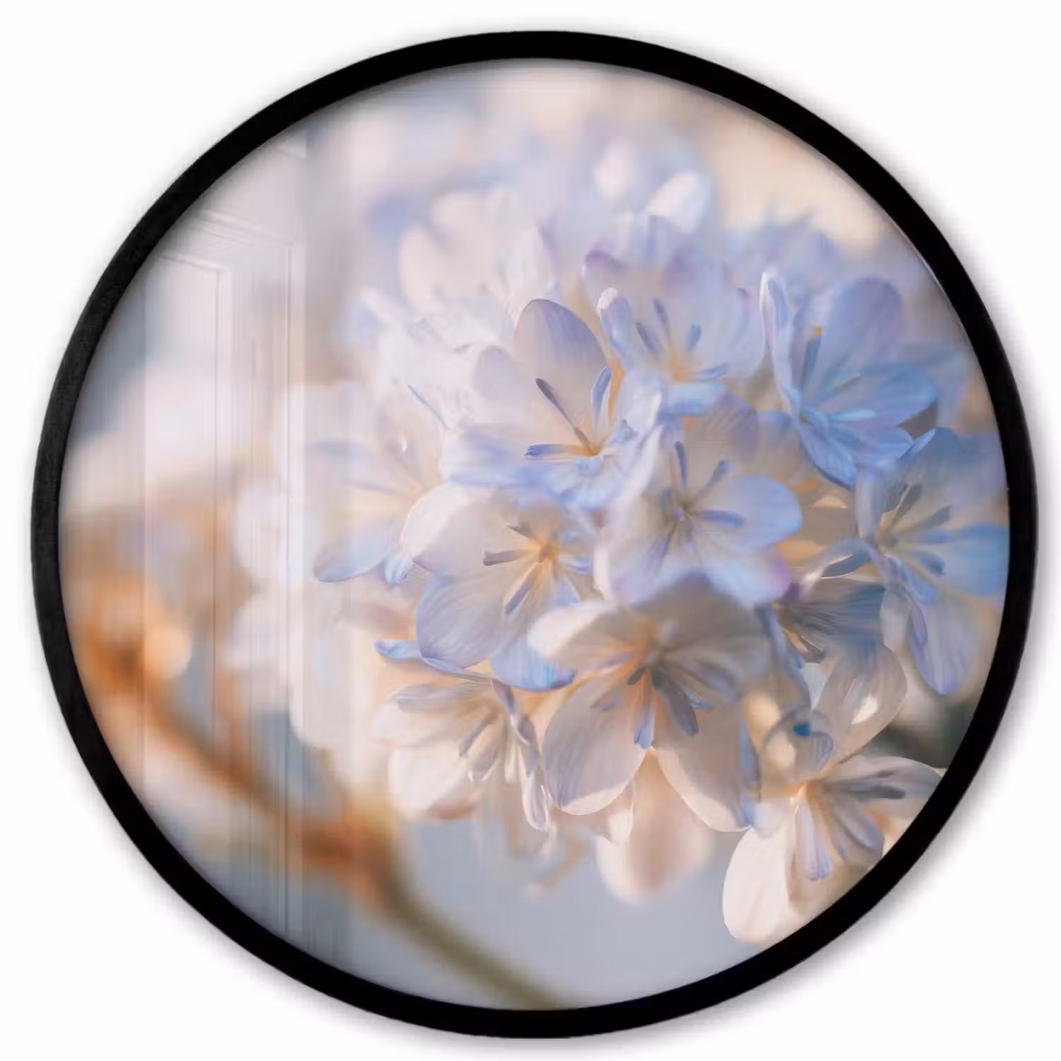 Bloemen - Lichtblauw - Wazig - Trosje Fotolijst rond zonder passe partout klein -3d